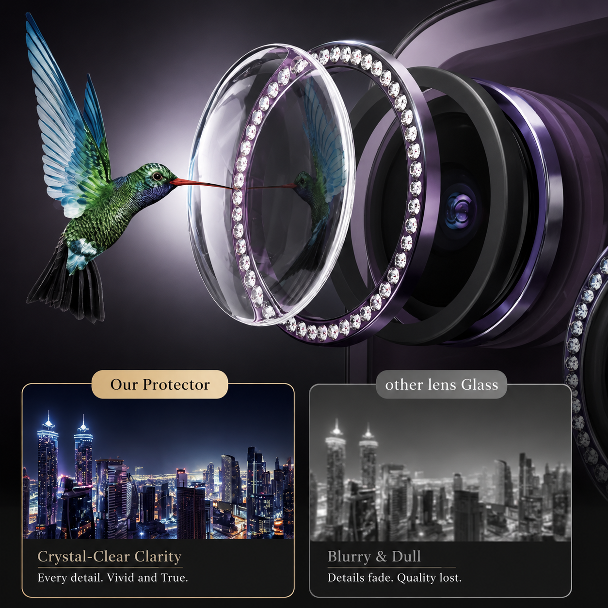 Premium iPhone Camera Lens Protector Tempered Glass Metal Ring Scratch Resistant Shockproof Anti Dust Precision Fit Protective Cover