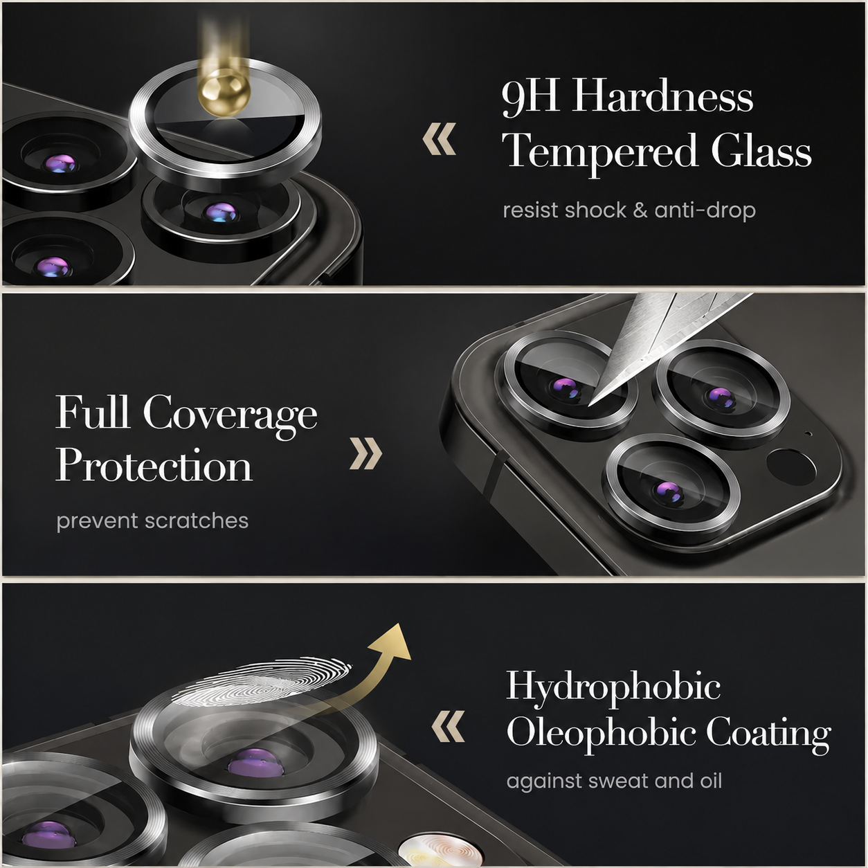 Premium iPhone Camera Lens Protector Tempered Glass Metal Ring Scratch Resistant Shockproof Anti Dust Precision Fit Protective Cover