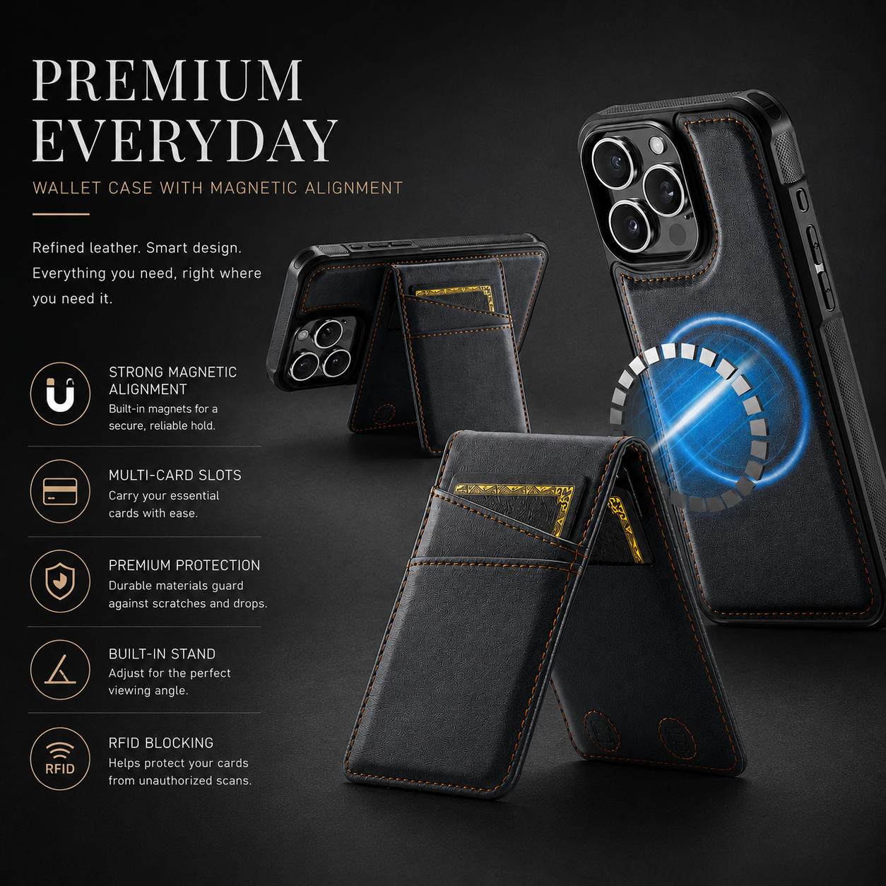 Premium iPhone Case 2-in-1 Magnetic Detachable Wallet Flip Cover Card Holder Full Protection