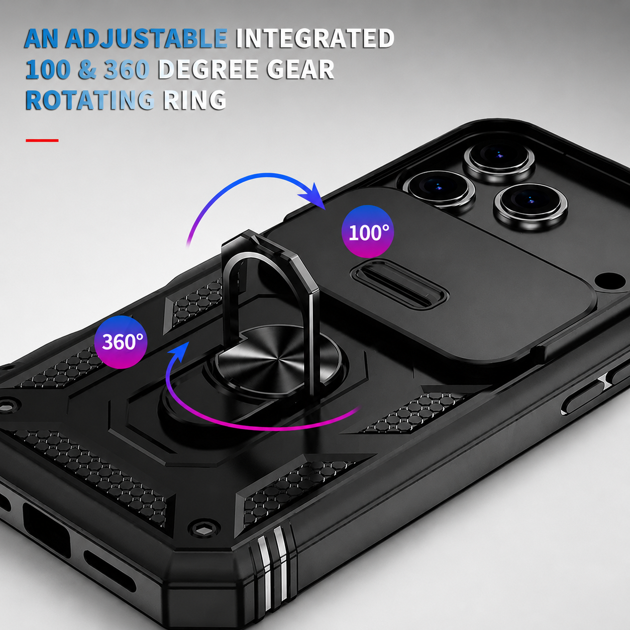 Premium iPhone Case 360 Rotation Armor Cover Magnetic Military Grade Shockproof Camera Slide Protection Ring Stand Full Coverage Case