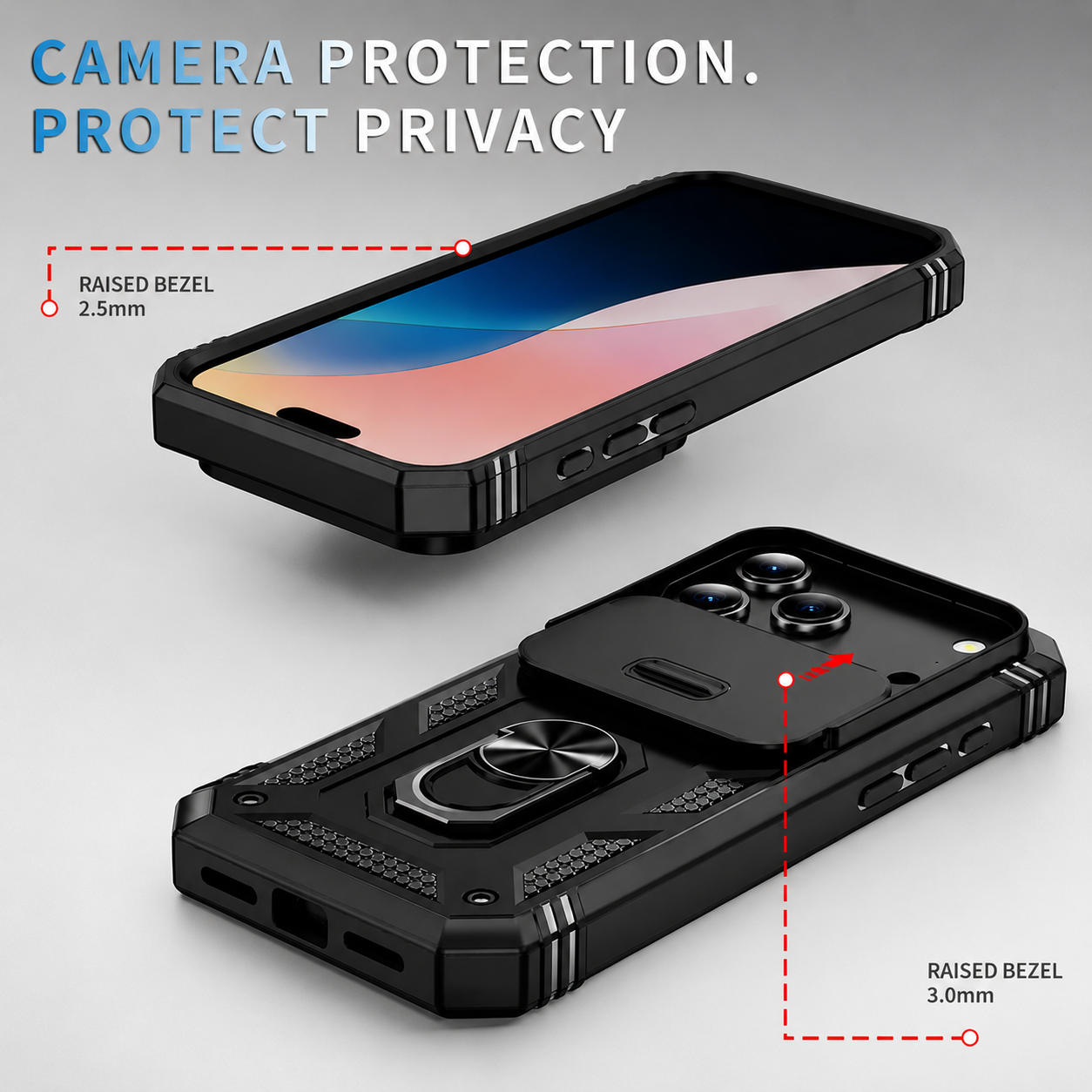 Premium iPhone Case 360 Rotation Armor Cover Magnetic Military Grade Shockproof Camera Slide Protection Ring Stand Full Coverage Case