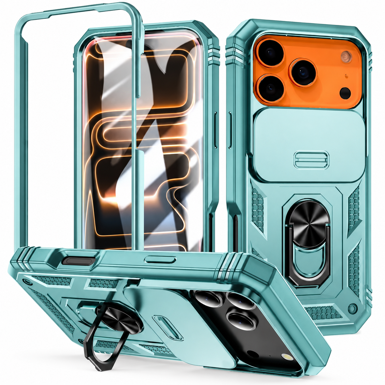 Premium iPhone Case 360 Rotation Armor Cover Magnetic Military Grade Shockproof Camera Slide Protection Ring Stand Full Coverage Case