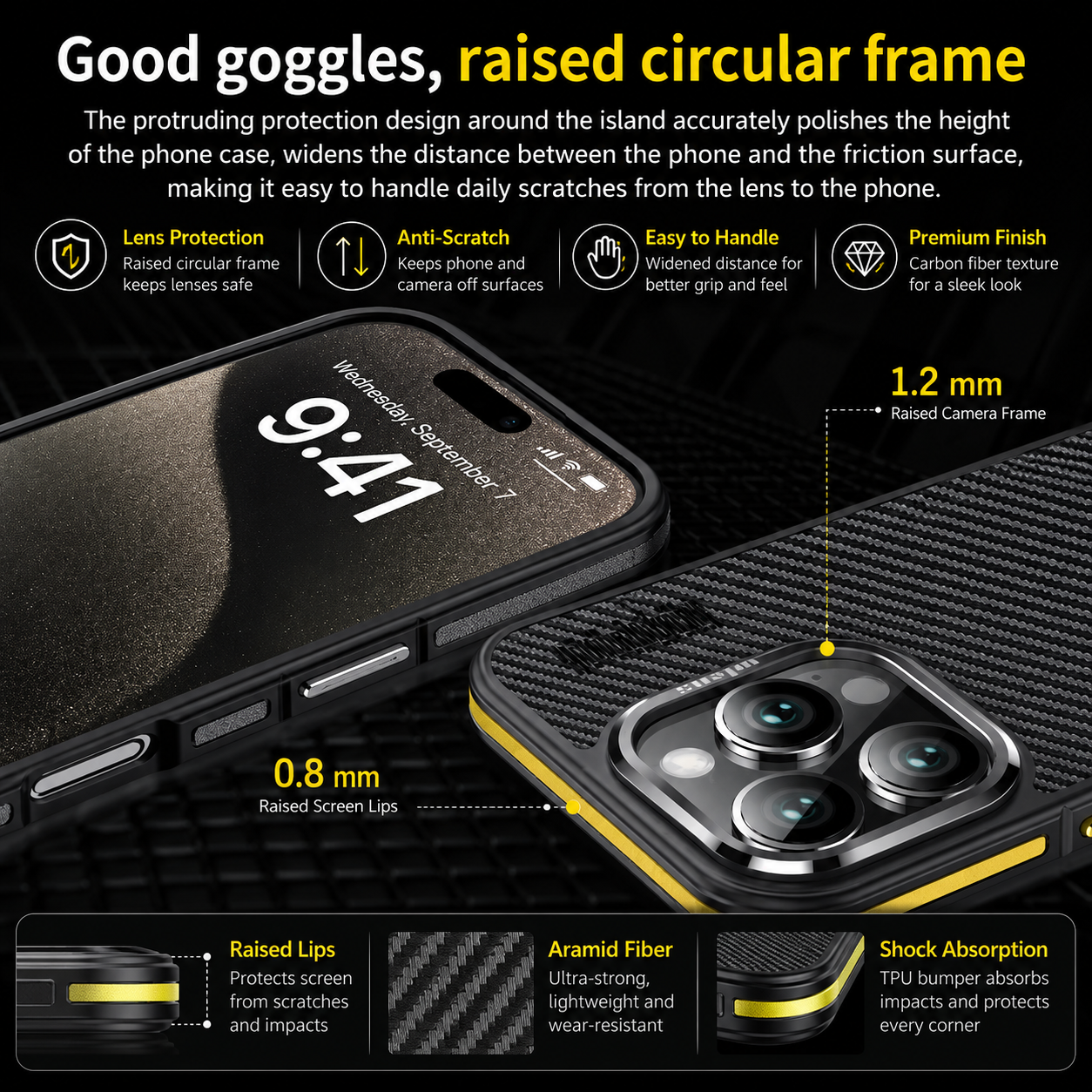 Premium iPhone Case 600D Kevlar Series Magnetic Cover with Metal Camera Ring Shockproof Half Wrapped PC TPU Protective Design