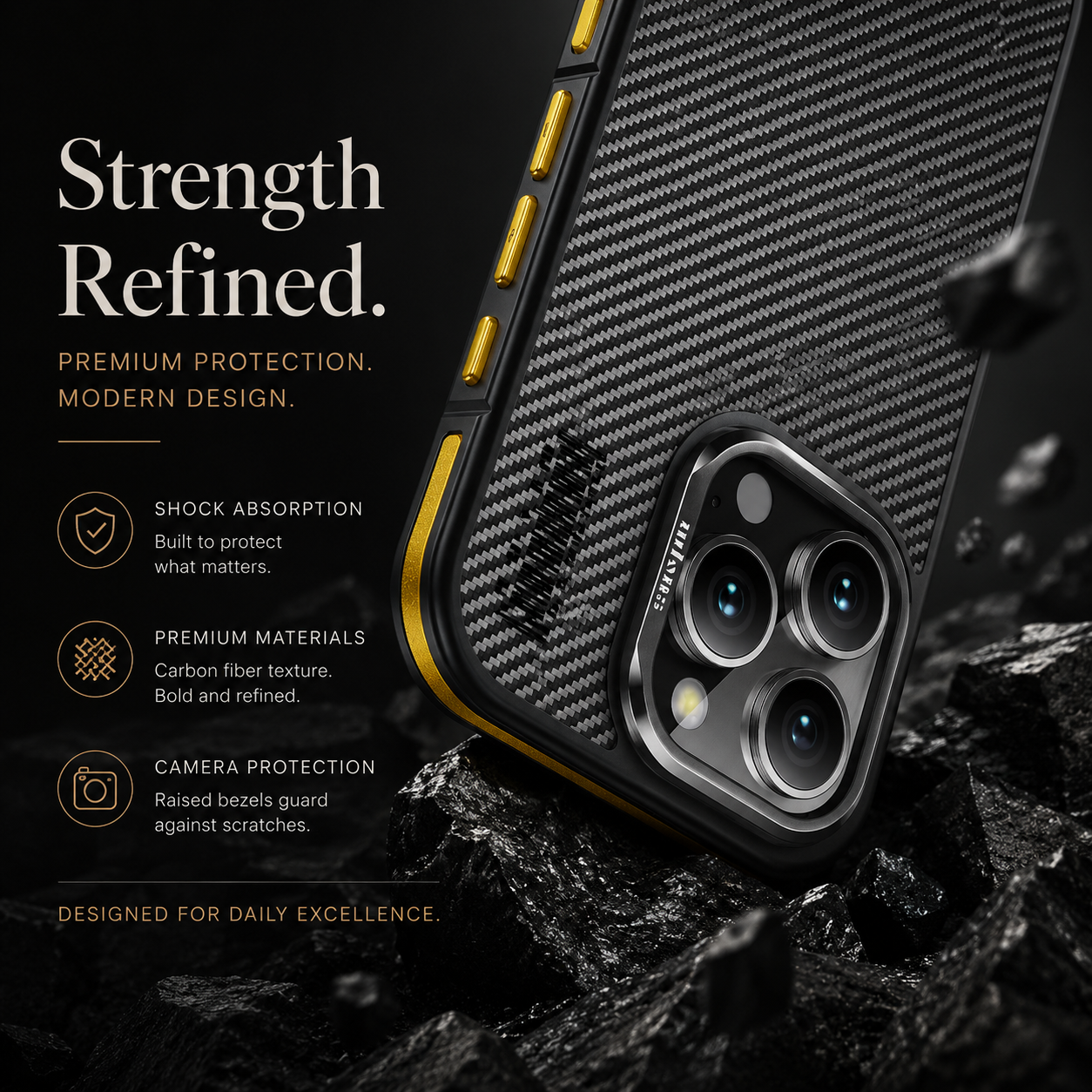 Premium iPhone Case Real 600D Kevlar Aramid Fiber MagSafe Compatible Half Wrapped Cover Shockproof Anti Scratch Anti Fingerprint Protective Design