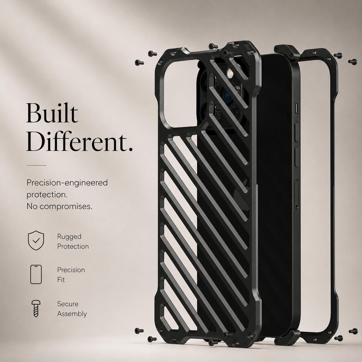 Premium iPhone Case Aluminum Armor Bumper Shockproof Metal Gear Transparent Hard Cover Camera Lens Protection Case