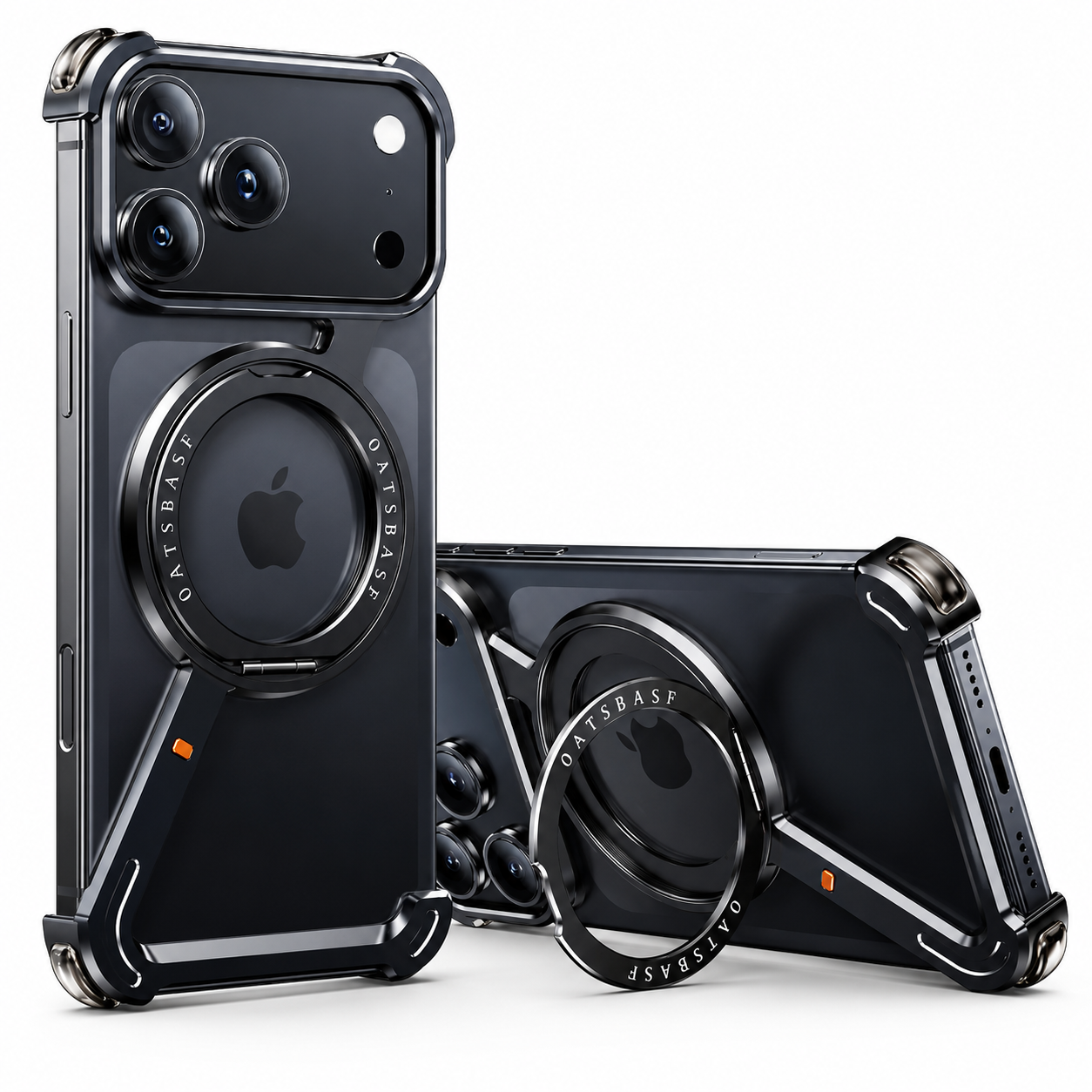 Premium iPhone Case Aluminum Magnetic Cover MagSafe Compatible Frameless Shockproof Rotating Ring Stand Camera Lens Protection
