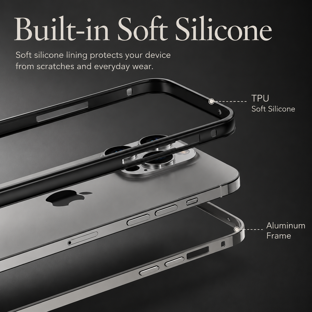 Premium iPhone Case Aluminum Metal Frame Bumper Cover Silicone Protection Shockproof Durable Rugged Edge Protection Case