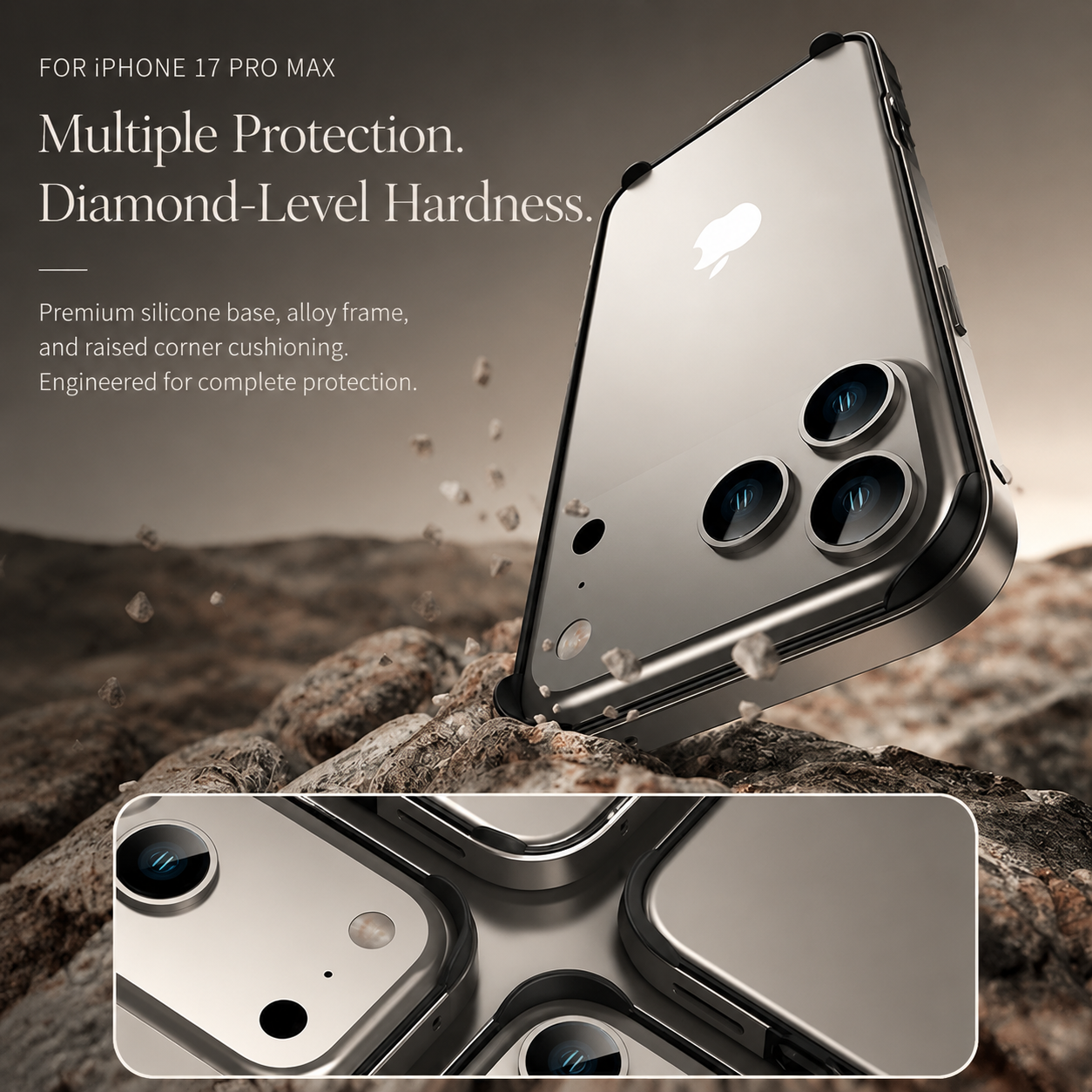 Premium iPhone Case Aluminum Metal Frame Bumper Cover Silicone Protection Shockproof Durable Rugged Edge Protection Case
