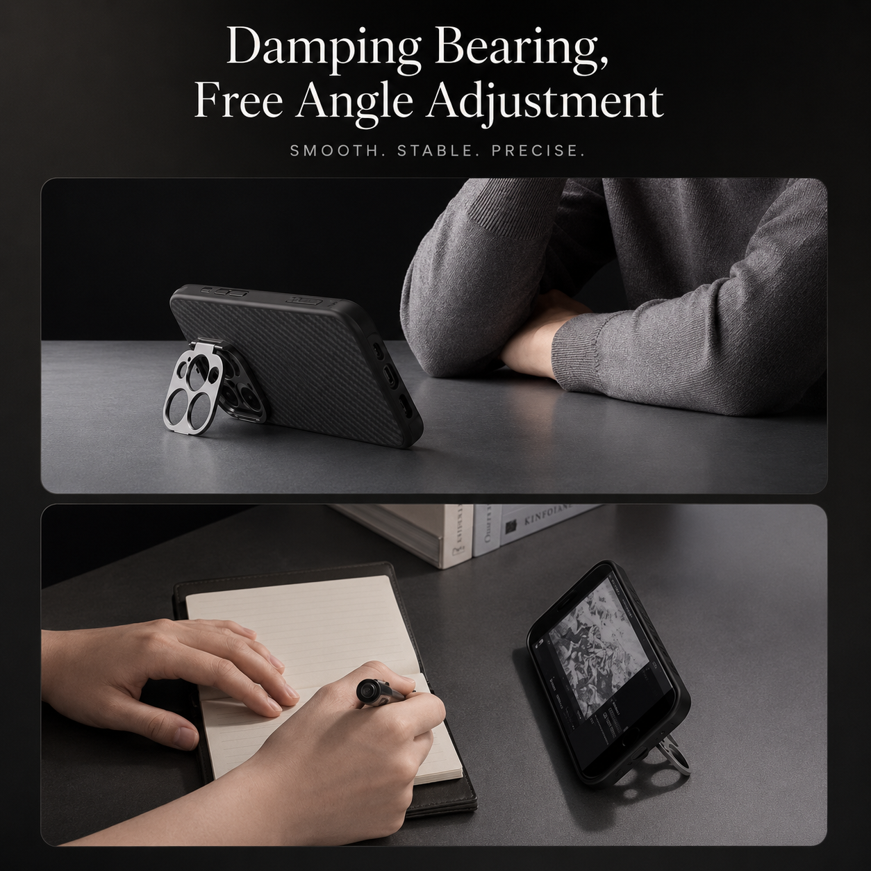 Premium iPhone Case Aramid Fiber Kevlar 600D Half Wrapped Cover with MagSafe Invisible Camera Ring Stand Shockproof Anti Fingerprint Design