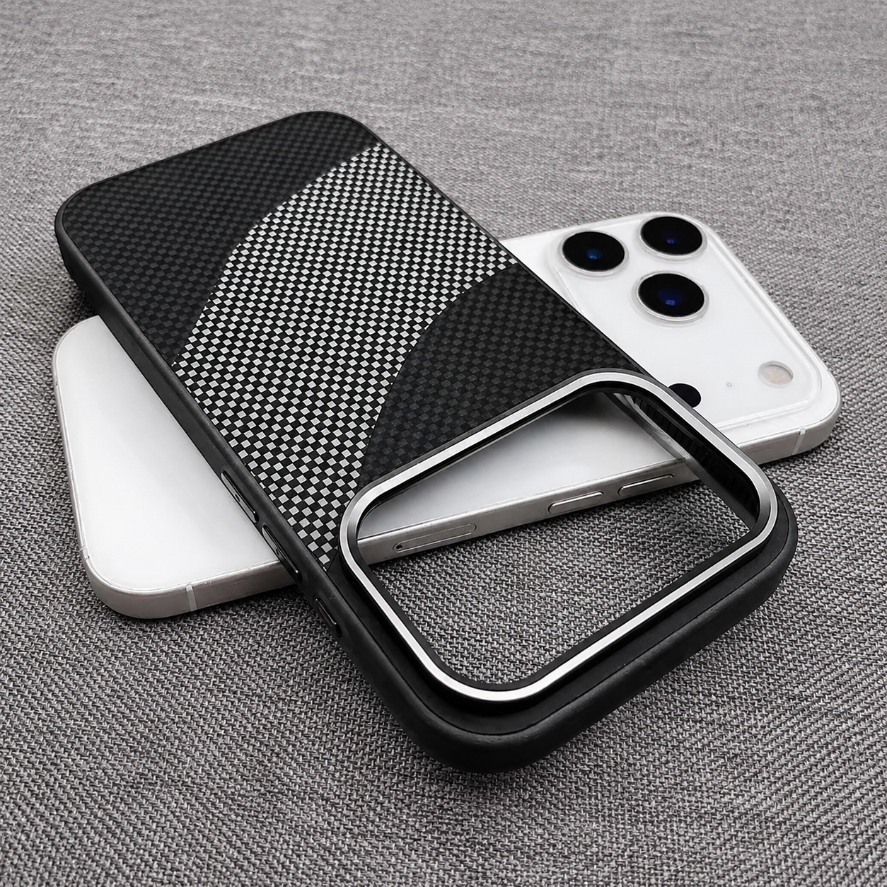 Premium iPhone Case Carbon Fiber Texture MagSafe Armor Cover Alloy Lens Protection Shockproof Non Slip Full Coverage Protective Case