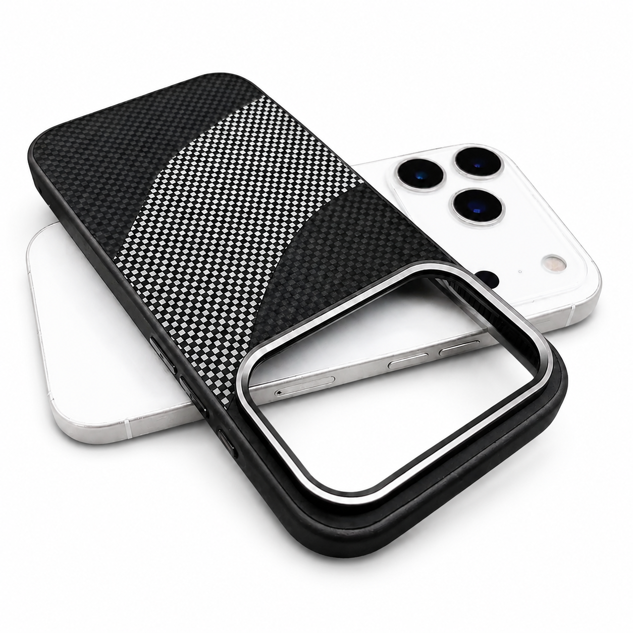 Premium iPhone Case Carbon Fiber Texture MagSafe Armor Cover Alloy Lens Protection Shockproof Non Slip Full Coverage Protective Case