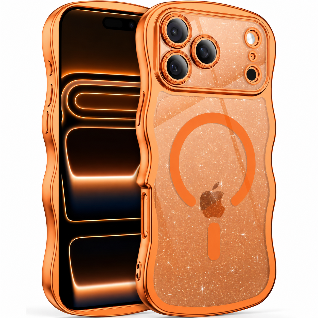 Premium iPhone Case Clear Glitter Magnetic Hard Cover MagSafe Compatible Plated Wavy Frame Anti Slip Protective Case