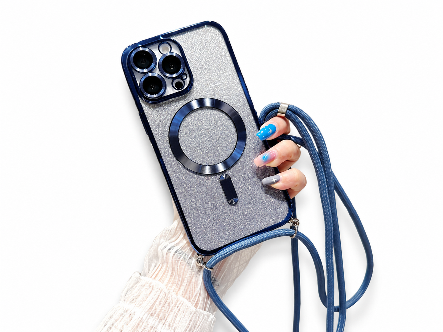 Premium iPhone Case Crossbody Strap MagSafe Compatible Gradient Glitter Cover Camera Protection