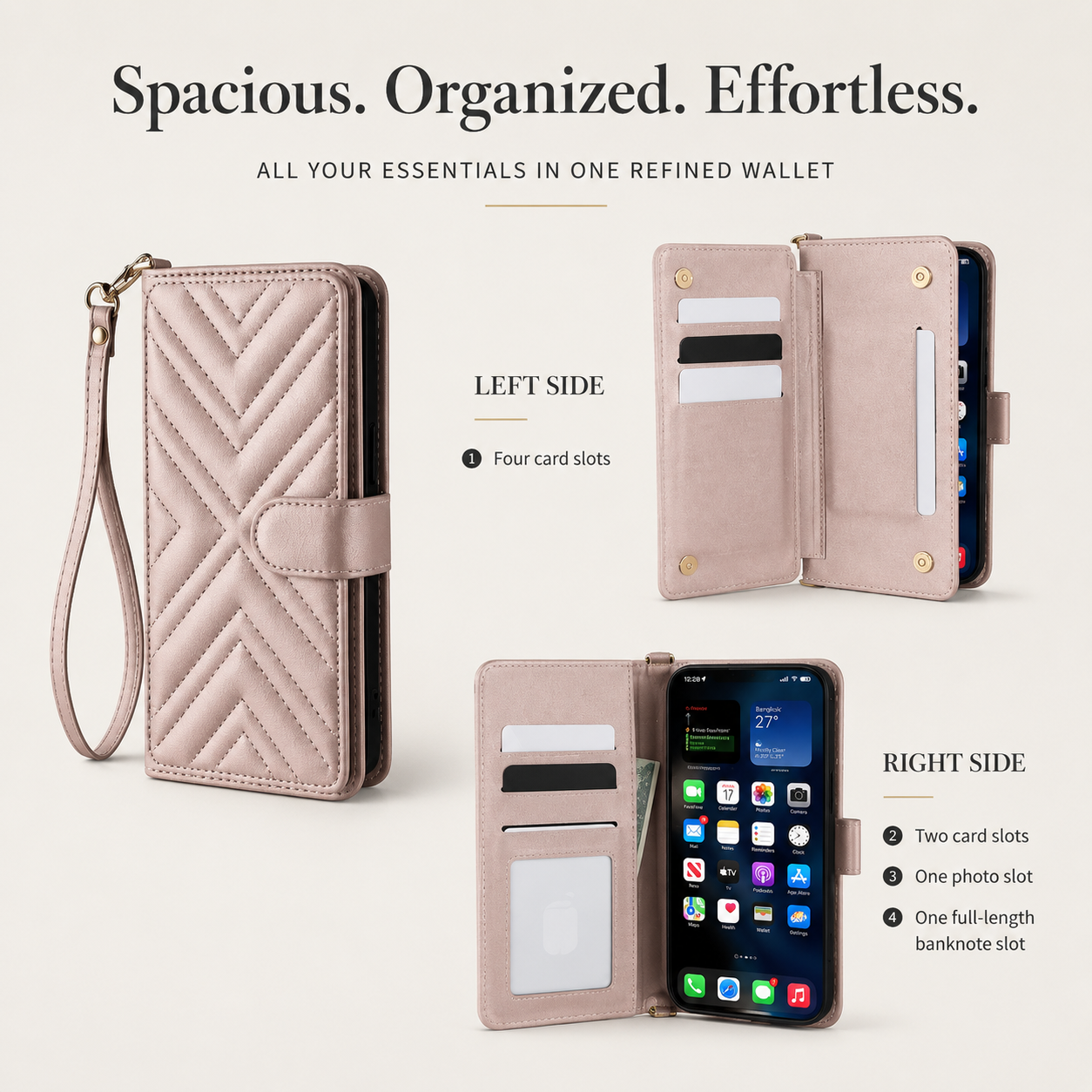 Premium iPhone Case Crossbody Wallet Cover PU Leather Card Holder Shoulder Strap Shockproof Full Protection