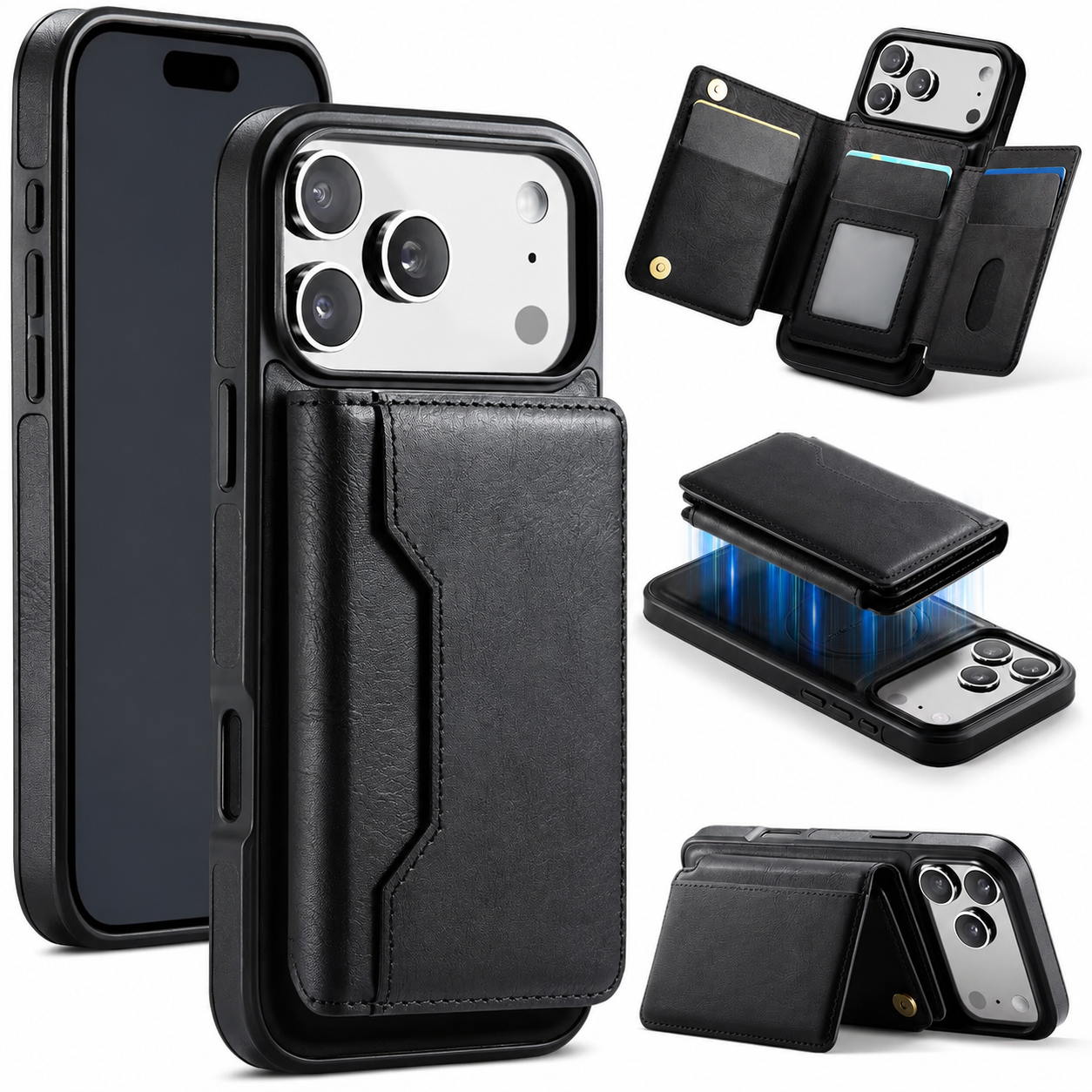 Premium iPhone Case Detachable Magnetic Leather Wallet Cover Card Holder MagSafe Shockproof Scratch Resistant Protection