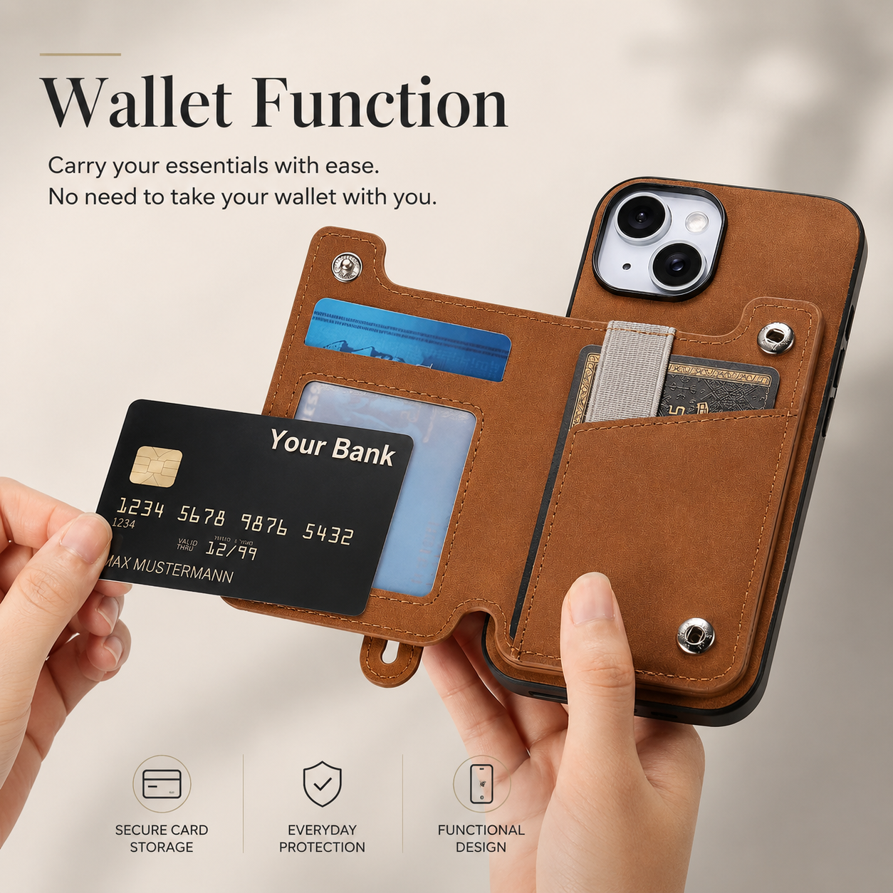 Premium iPhone Case Detachable Zipper Wallet Flip Cover PU Leather Card Holder Shockproof Full Protection