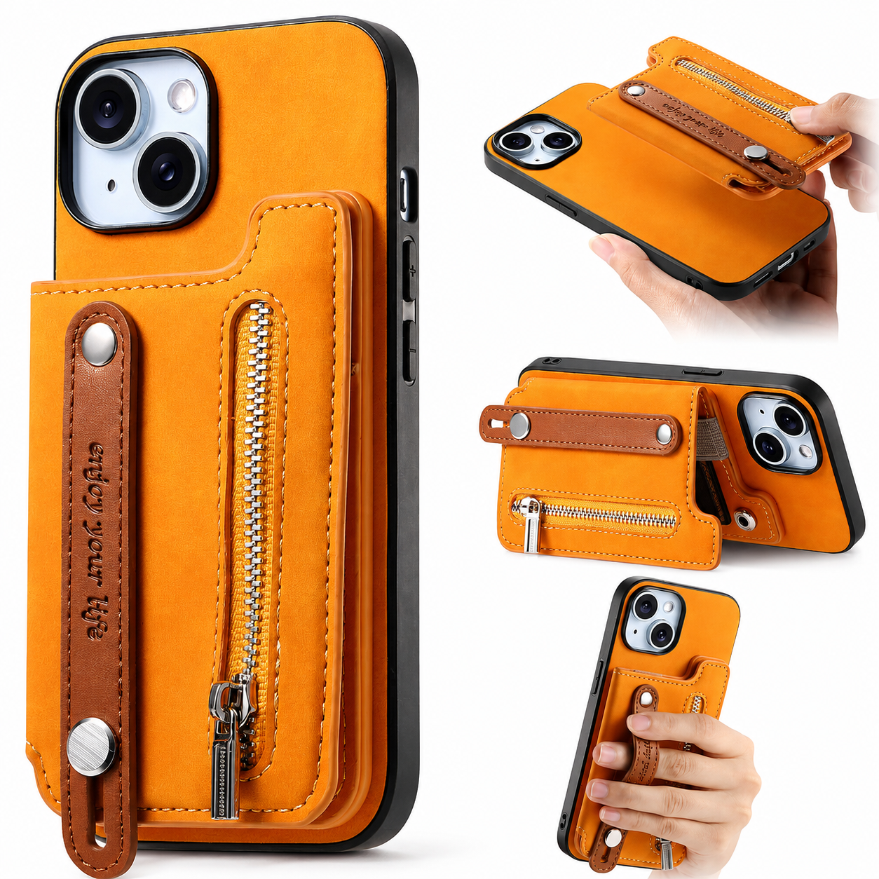 Premium iPhone Case Detachable Zipper Wallet Flip Cover PU Leather Card Holder Shockproof Full Protection
