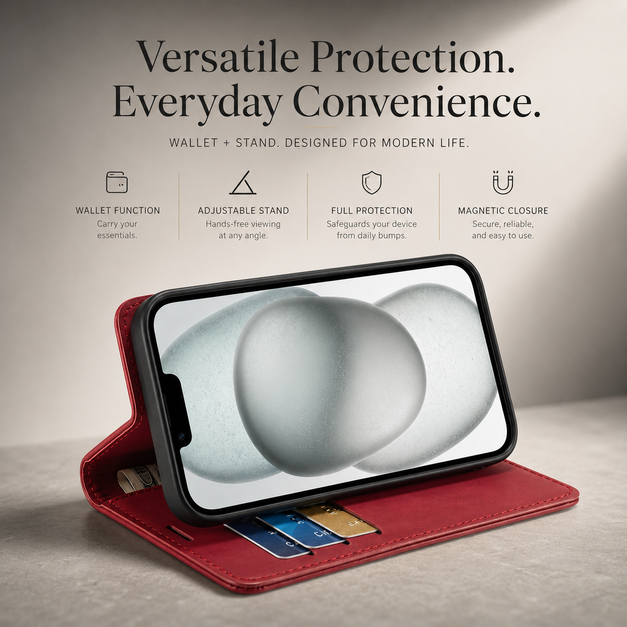 Premium iPhone Case Flip Wallet MagSafe Compatible Leather Card Holder Cover Stand Protection