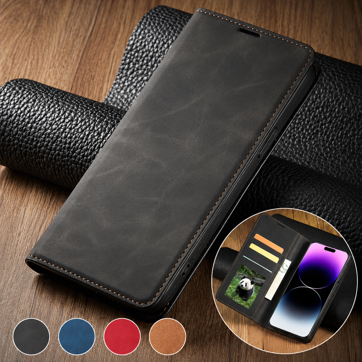 Premium iPhone Case Flip Wallet MagSafe Compatible Leather Card Holder Cover Stand Protection