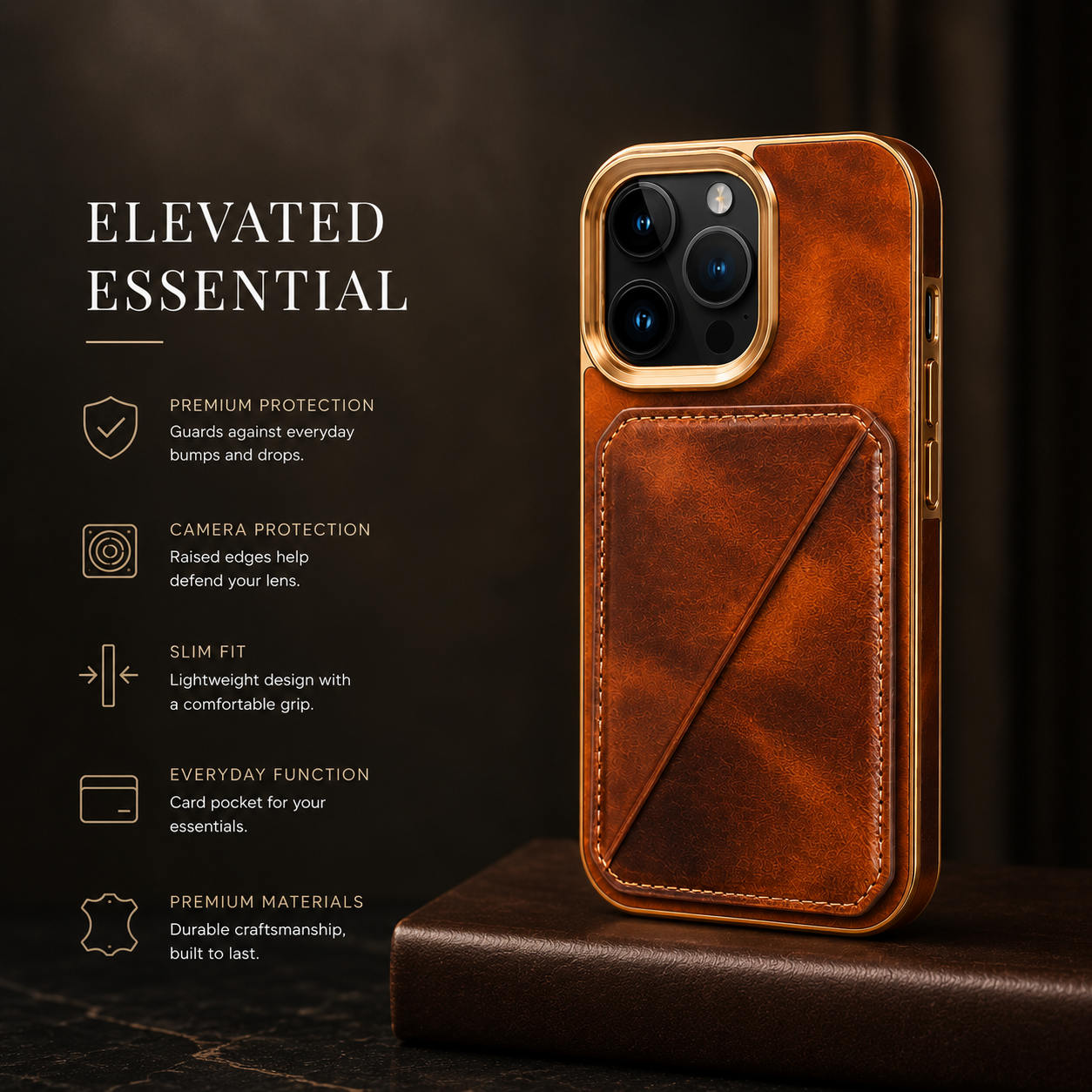 Premium iPhone Case Genuine Cowhide Leather Wallet Cover Magnetic Card Holder Full Body Protection Slim Design