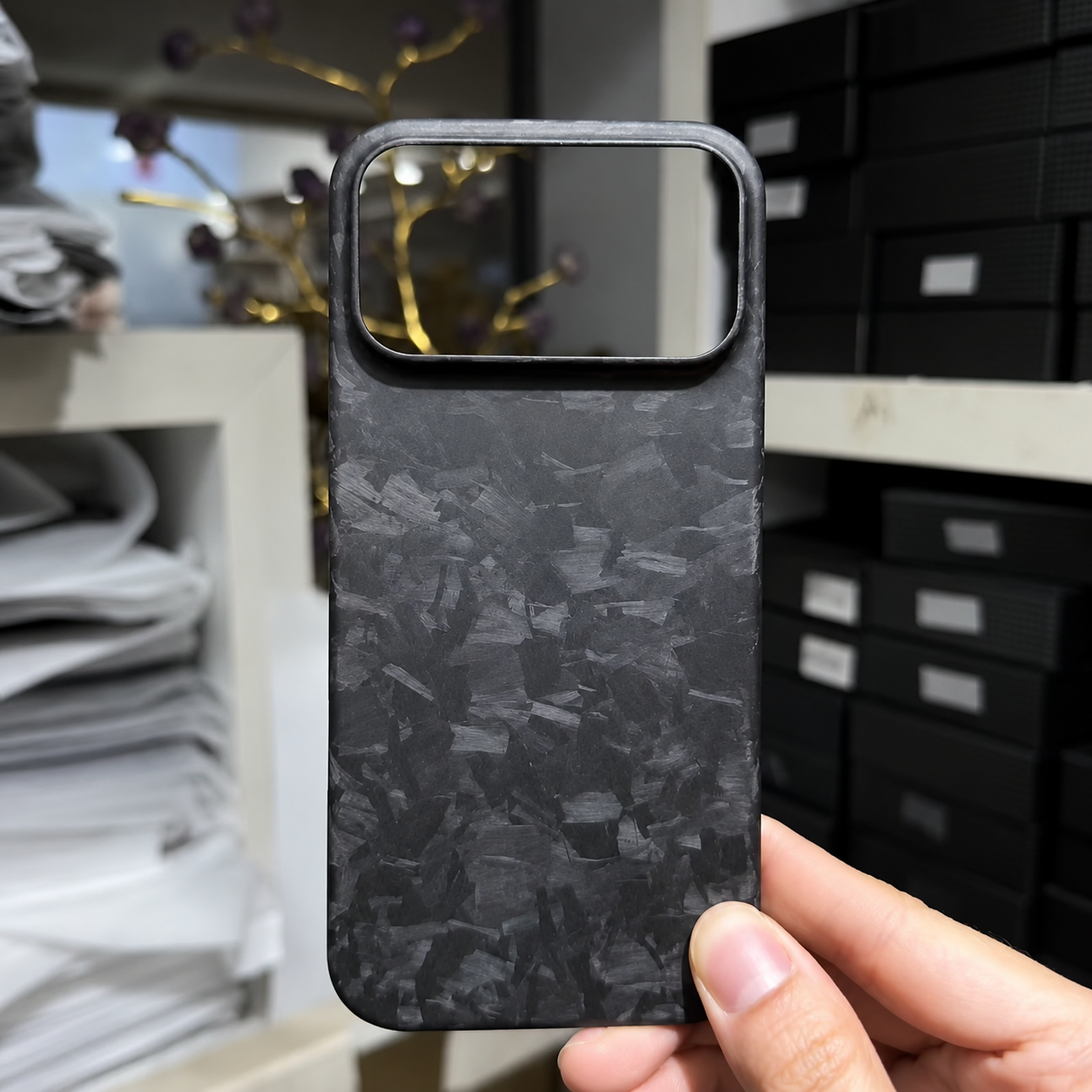 Premium iPhone Case Genuine Forged Carbon Fiber Lightweight Slim Business Cover Anti Fingerprint Non Slip Shockproof Protective Case