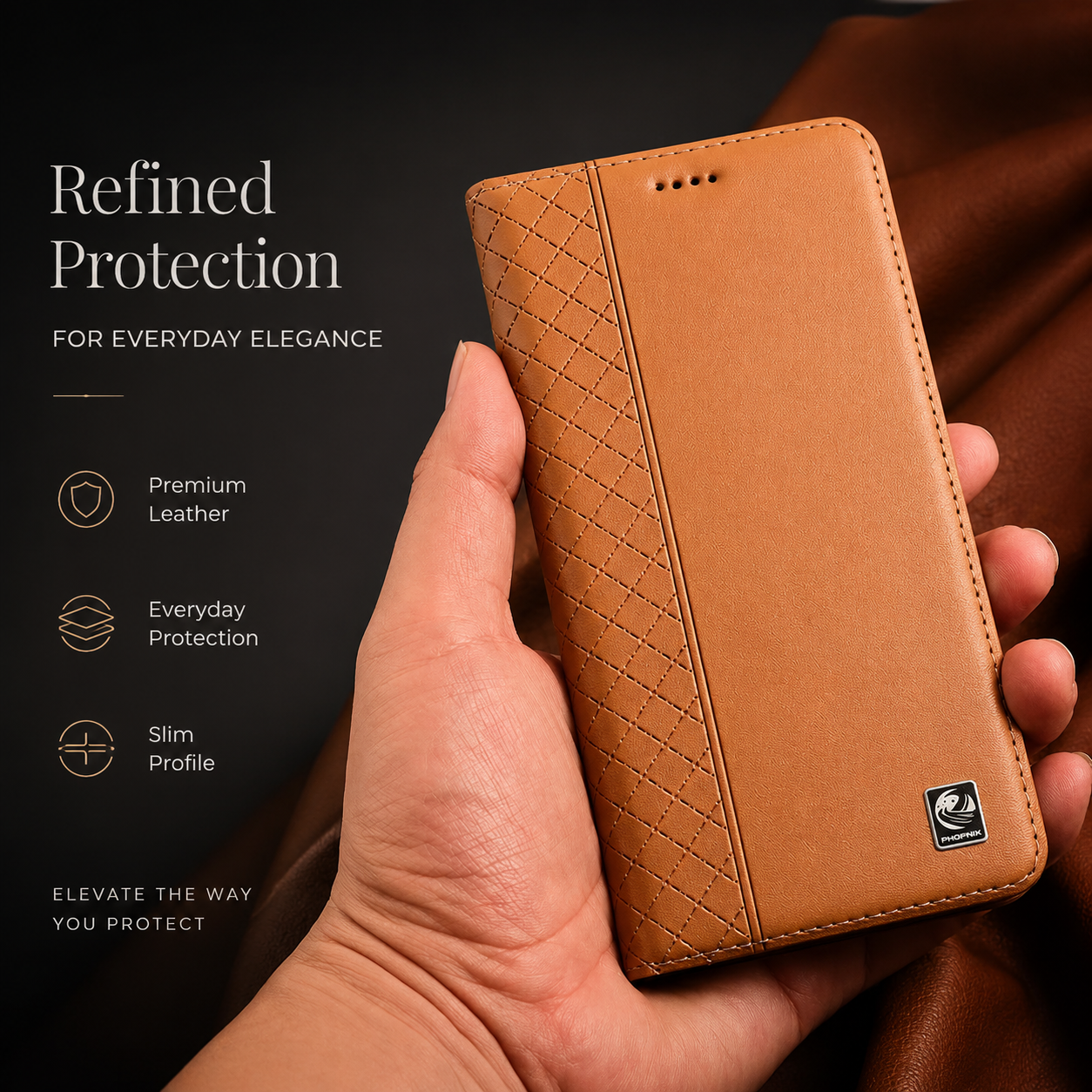 Premium iPhone Case Genuine Nappa Leather Wallet Flip Cover Card Holder Magnetic Closure Full Body Protection