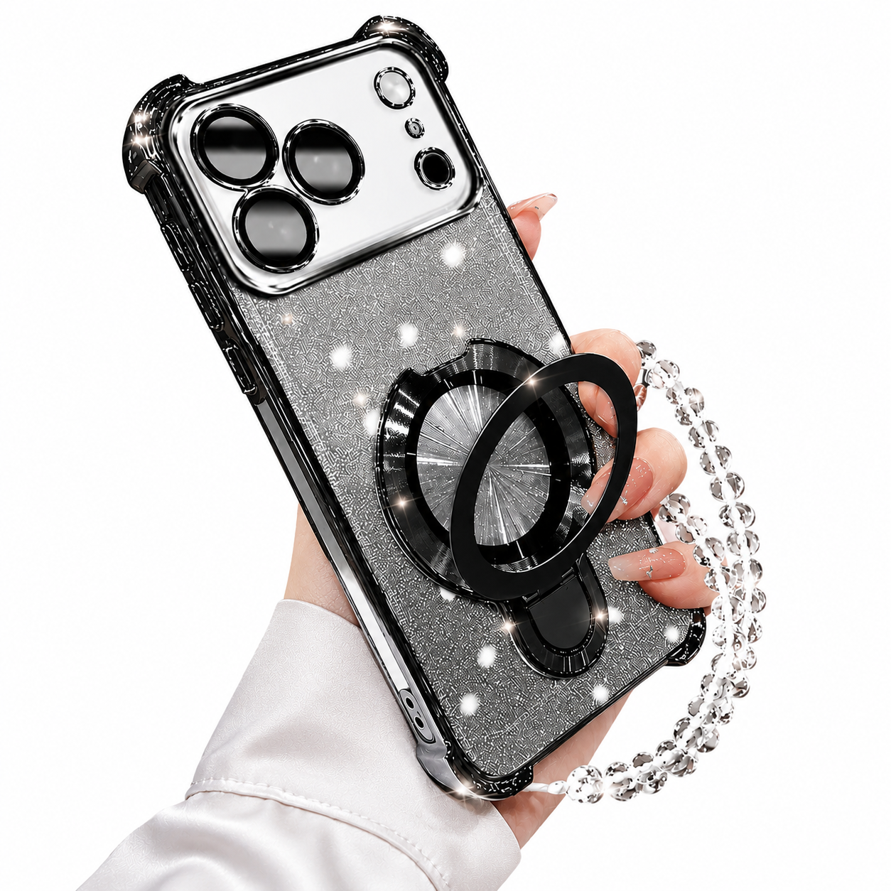 Premium iPhone Case Glitter Plating Magnetic Bracelet Cover MagSafe Compatible Shockproof Kickstand Anti Fingerprint Clear Protective Case