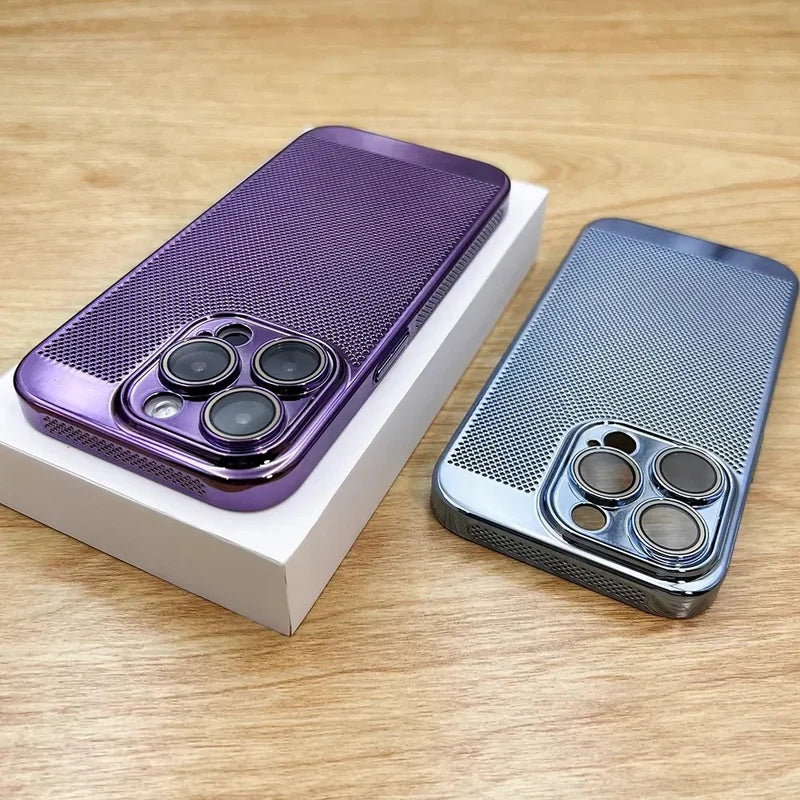 Premium iPhone Case Heat Dissipation Electroplated Hollow PC Cooling Cover Anti Fingerprint Anti Scratch Lightweight Non Slip Half Wrapped Protective Case