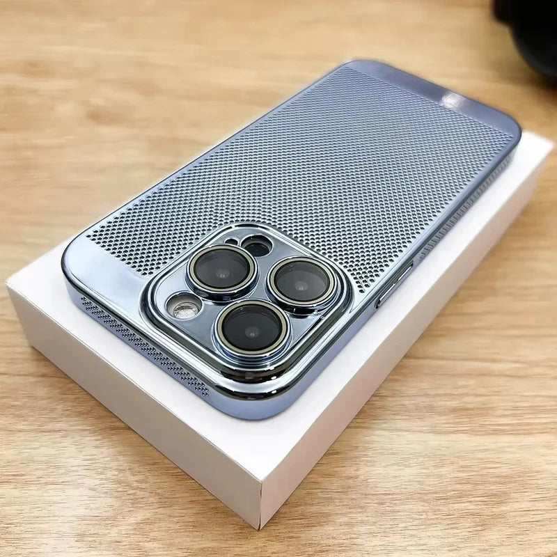 Premium iPhone Case Heat Dissipation Electroplated Hollow PC Cooling Cover Anti Fingerprint Anti Scratch Lightweight Non Slip Half Wrapped Protective Case