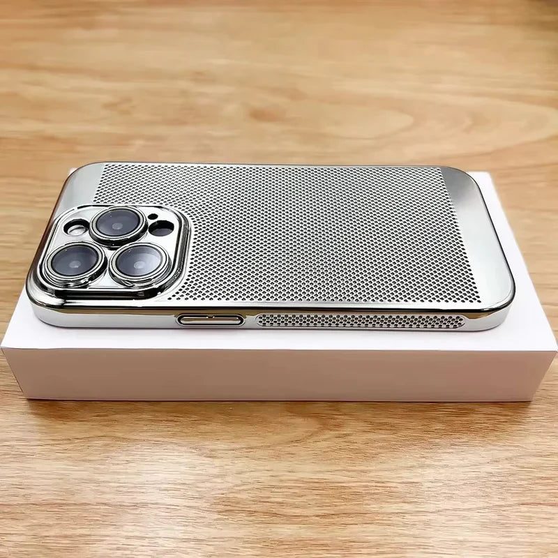 Premium iPhone Case Heat Dissipation Electroplated Hollow PC Cooling Cover Anti Fingerprint Anti Scratch Lightweight Non Slip Half Wrapped Protective Case