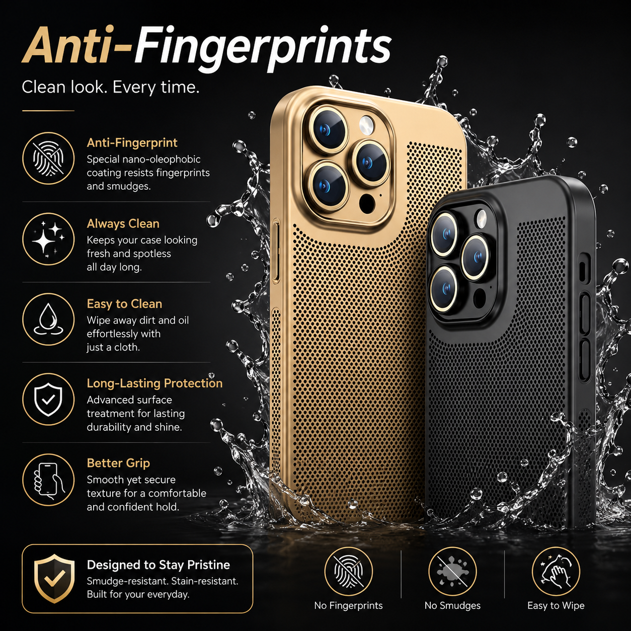 Premium iPhone Case Heat Dissipation Electroplated Hollow PC Cooling Cover Anti Fingerprint Anti Scratch Lightweight Non Slip Half Wrapped Protective Case