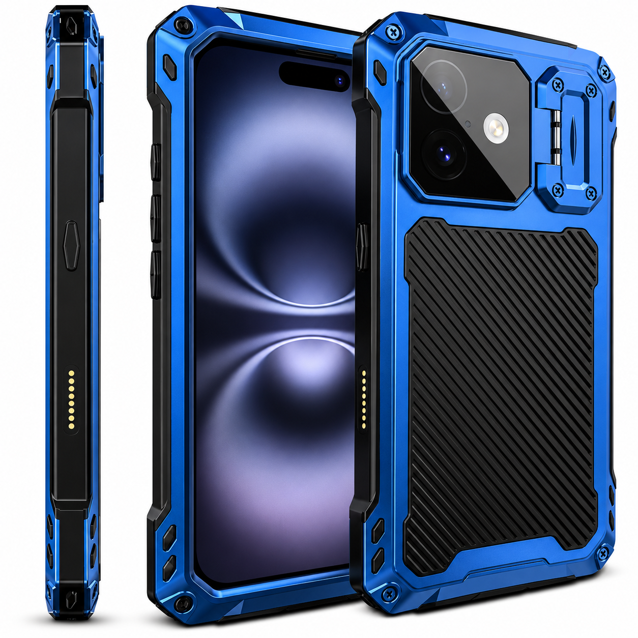 Premium iPhone Case Heavy Duty Metal MagSafe Cover Military Grade Shockproof Aluminum Bumper Camera Guard Kickstand Protective Case