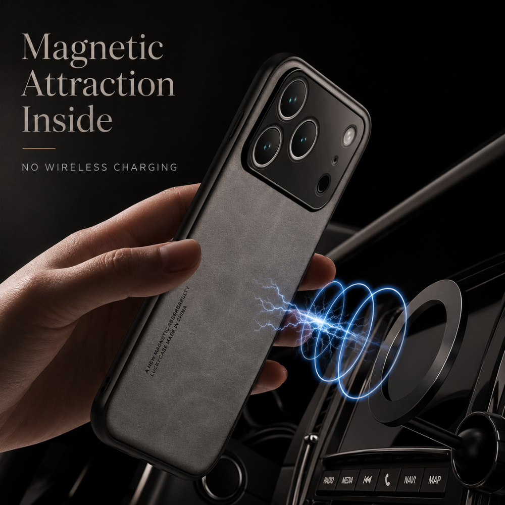 Premium iPhone Case Leather Magnetic Car Mount Cover TPU Protective Slim Anti Scratch Case