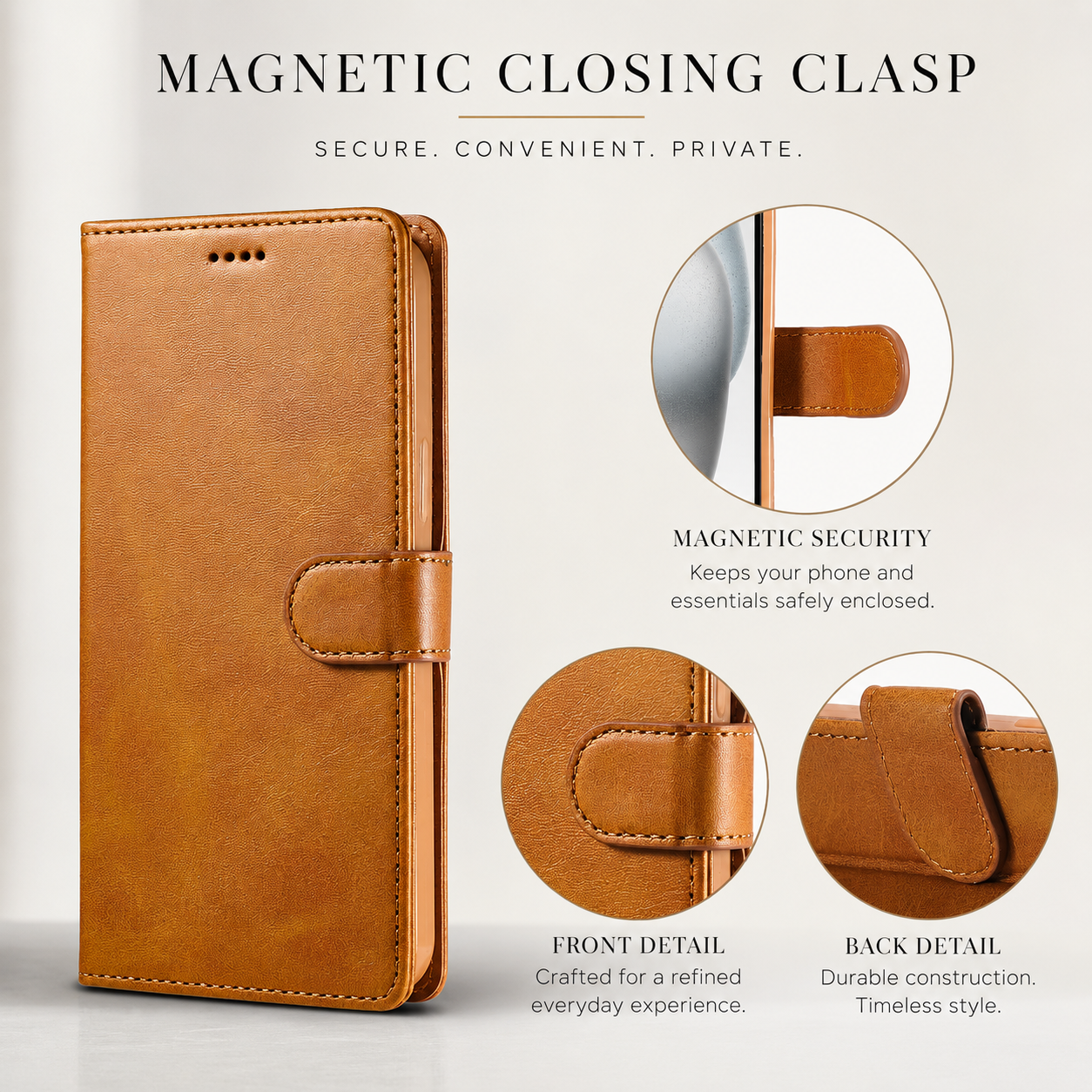 Premium iPhone Case Leather Wallet Flip Cover Card Slot Magnetic Closure Full Body Protection