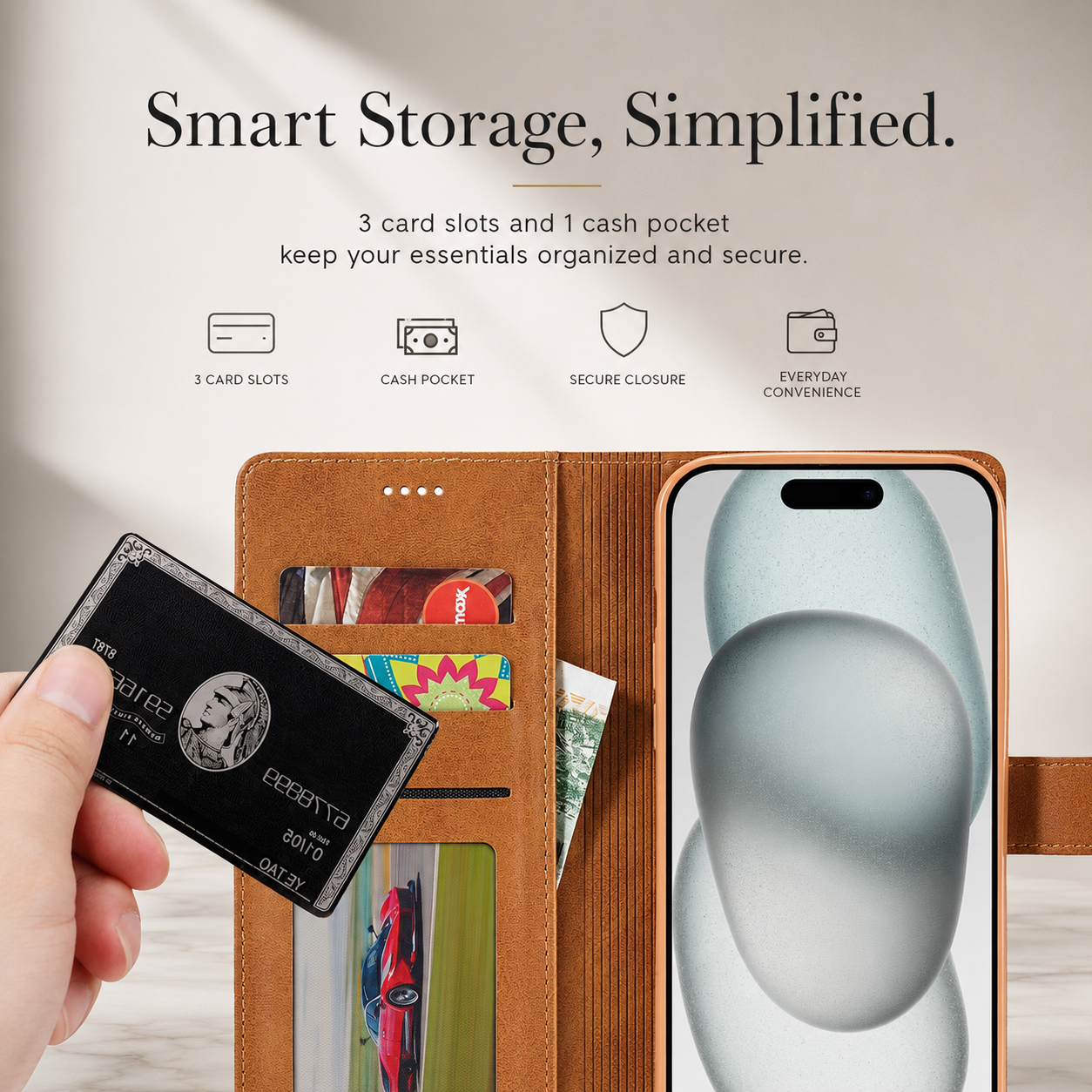 Premium iPhone Case Leather Wallet Flip Cover Card Slot Magnetic Closure Full Body Protection