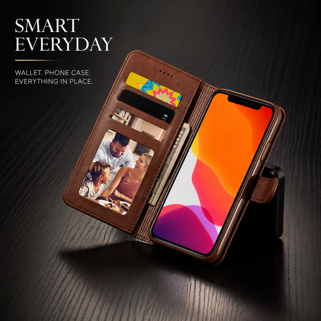 Premium iPhone Case Leather Wallet Flip Cover Card Slot Magnetic Closure Full Body Protection