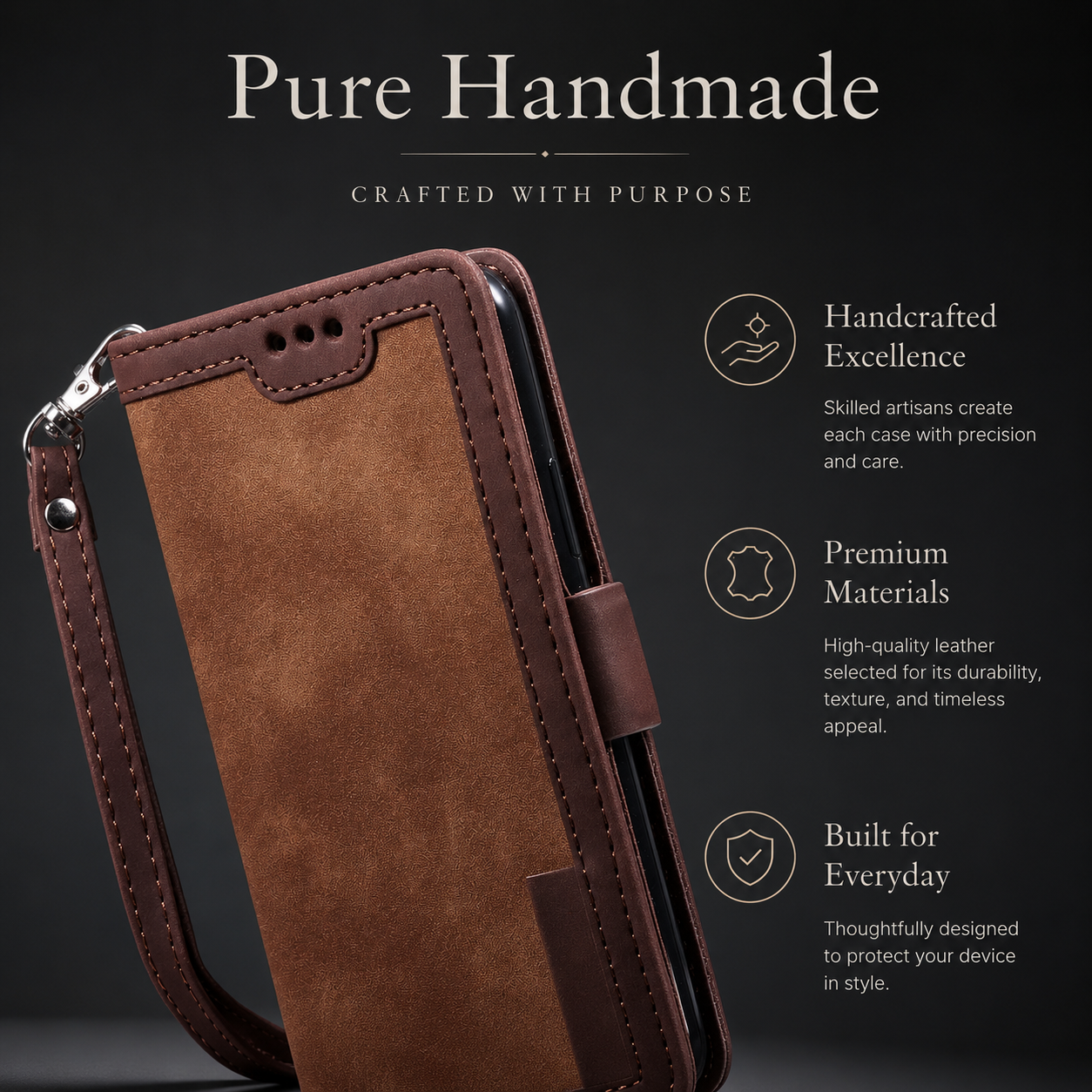 Premium iPhone Case Leather Wallet Flip Cover Card Slots Magnetic Closure Full Body Protection