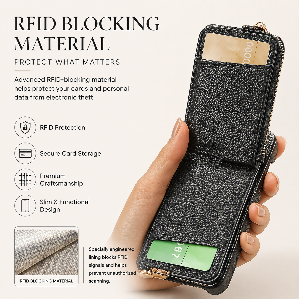 Premium iPhone Case Leather Zipper Wallet Cover Card Holder Ring Kickstand Full Protection