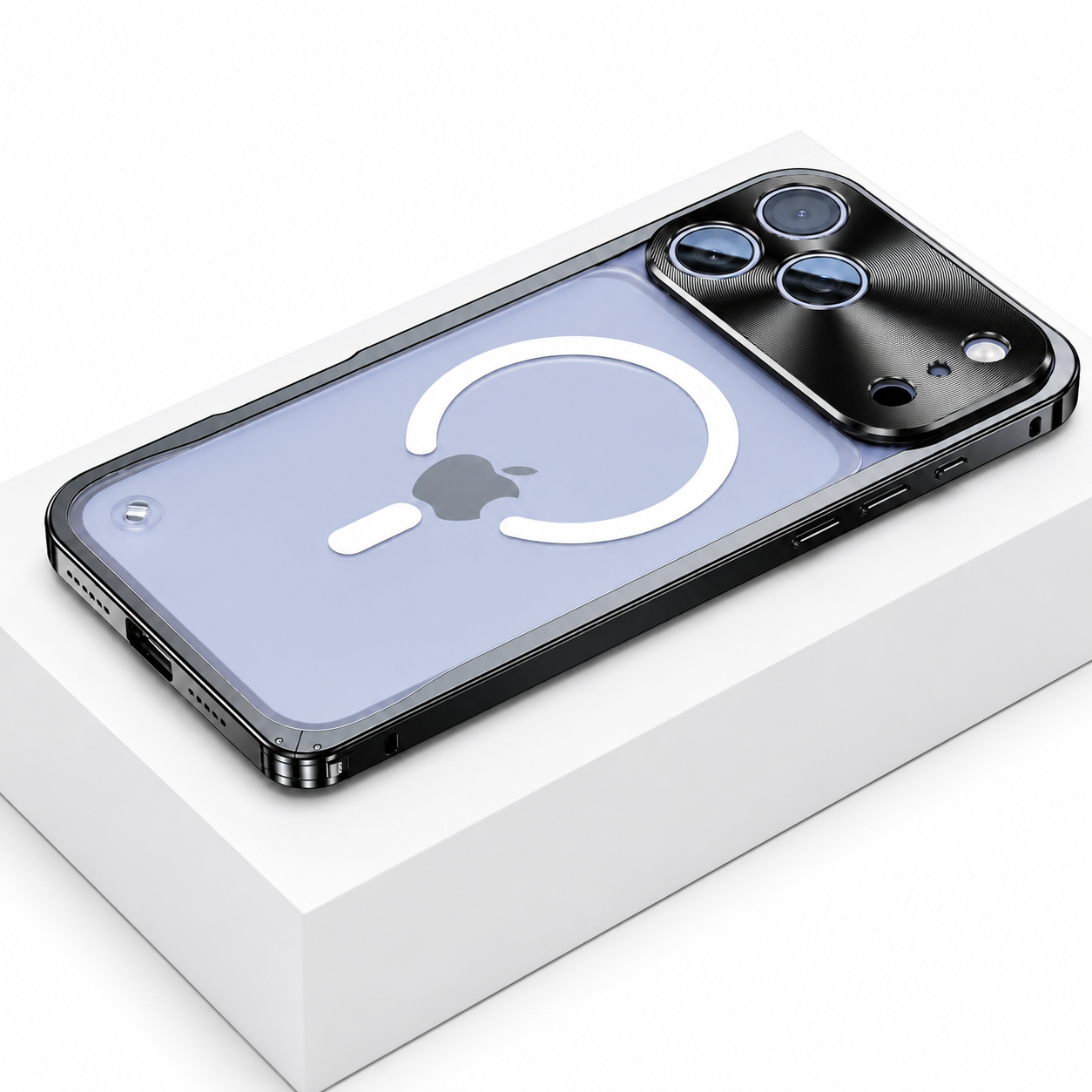 Premium iPhone Case MagSafe Compatible Aluminum Alloy Bumper Cover Matte Transparent Back Shockproof Camera Lens Protection