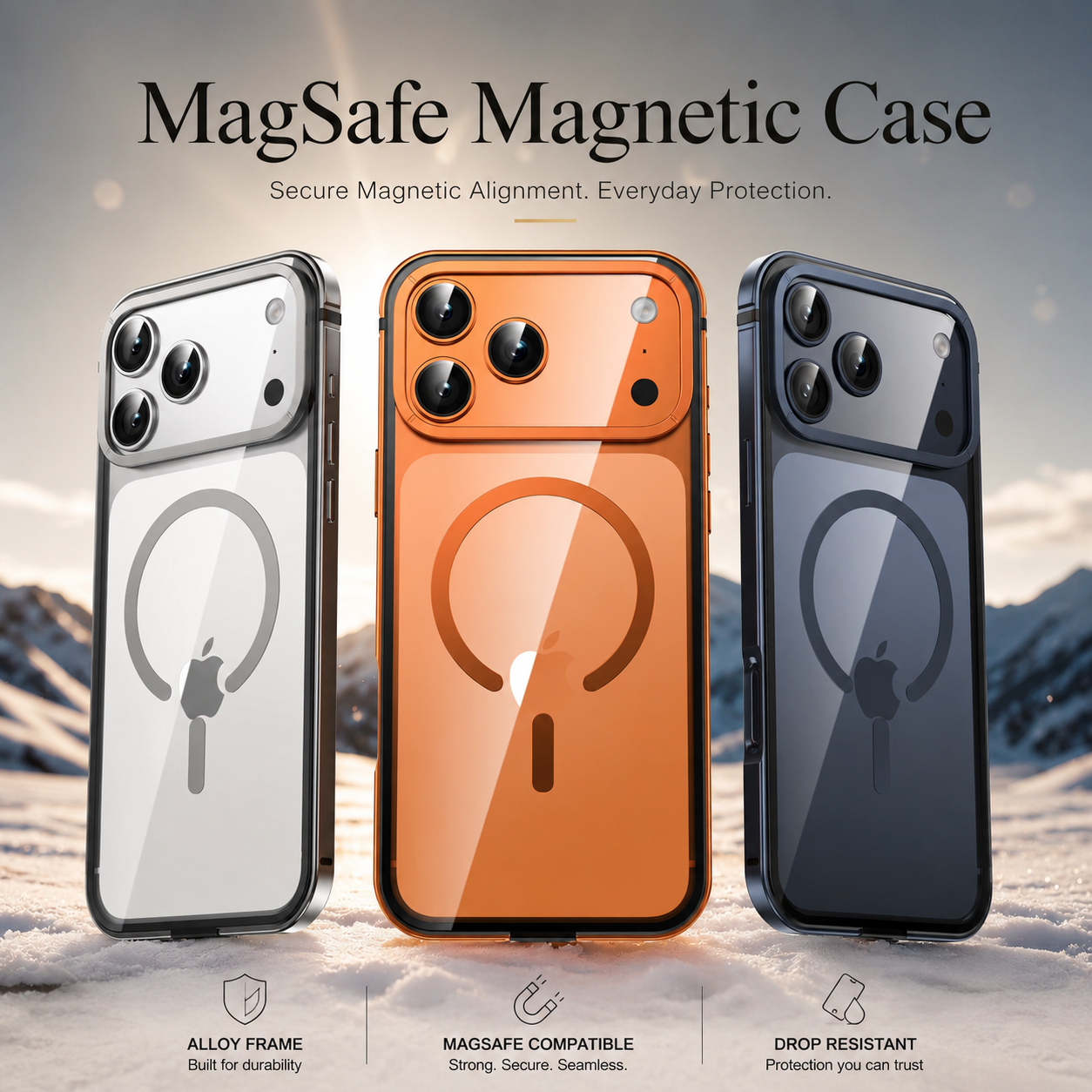 Premium iPhone Case MagSafe Compatible Aluminum Alloy Frame Cover Transparent Back Shockproof Camera Lens Protection