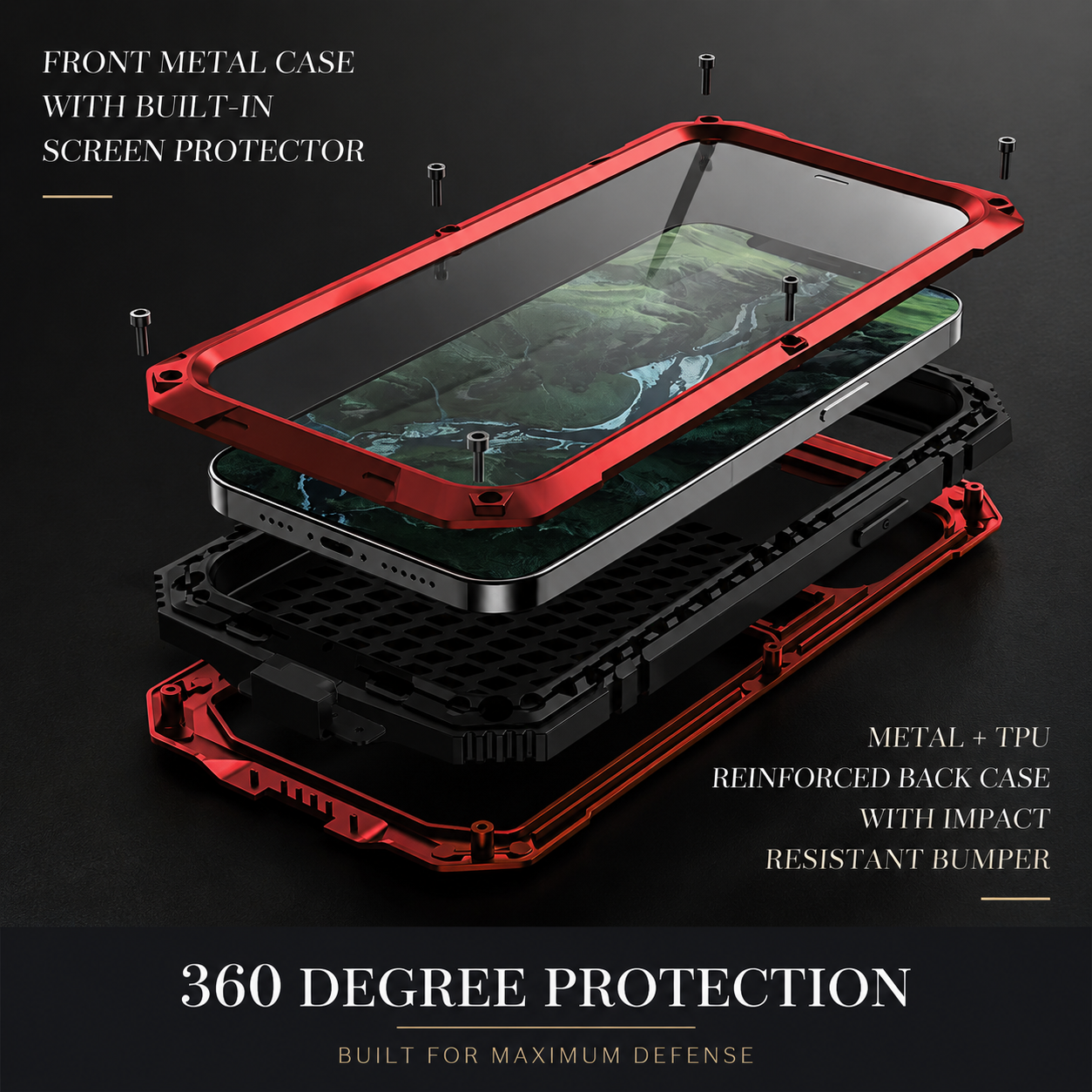 Premium iPhone Case MagSafe Compatible Aluminum Armor Cover IP54 Shockproof Full Body Protection
