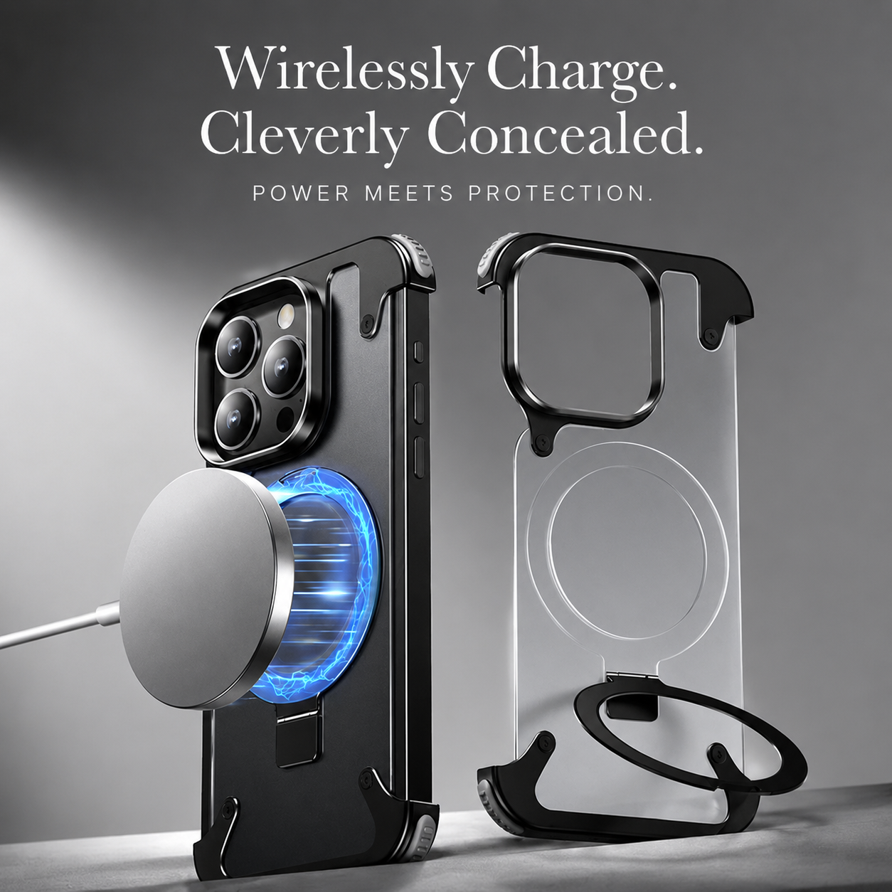 Premium iPhone Case MagSafe Compatible Aluminum Frame Cover Built-In Stand Ultra Thin Protection