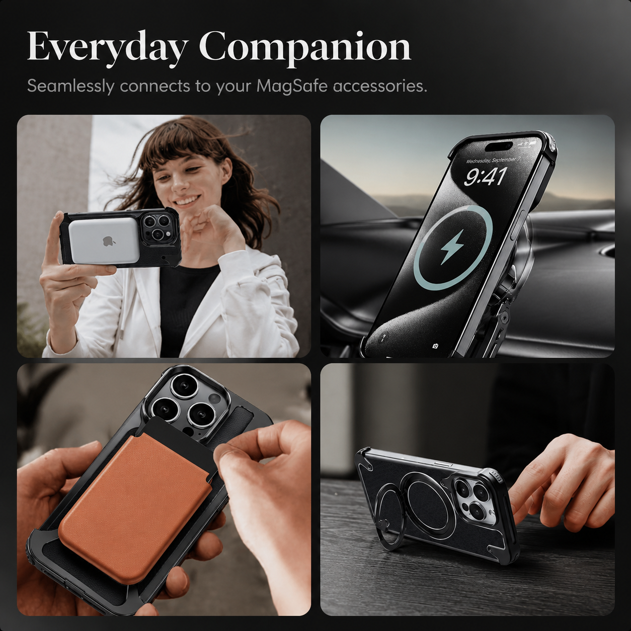 Premium iPhone Case MagSafe Compatible Aluminum Frame Cover Built-In Stand Ultra Thin Protection
