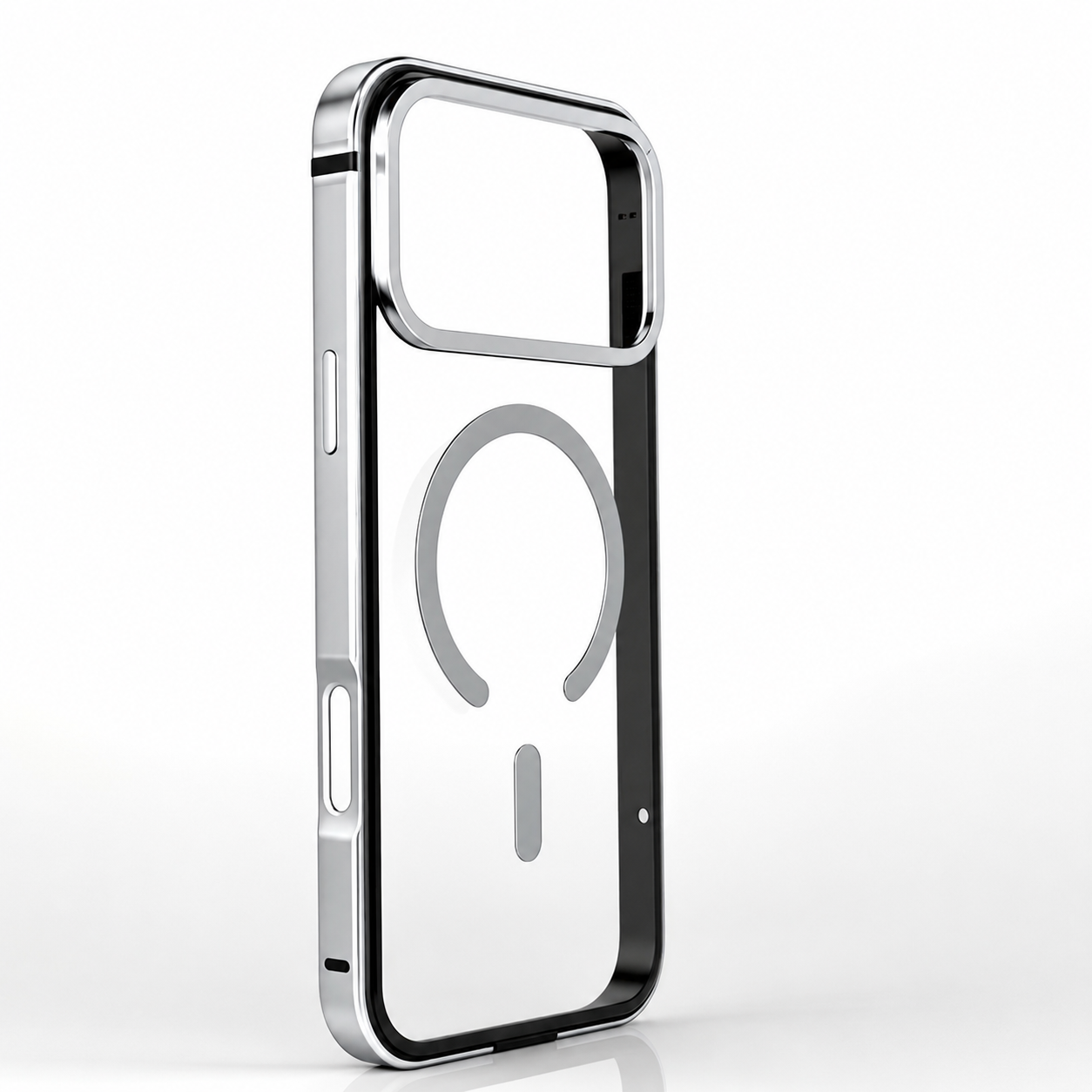 Premium iPhone Case MagSafe Compatible Aluminum Frame Cover HD Transparent Backplate Shockproof Camera Lens Protection