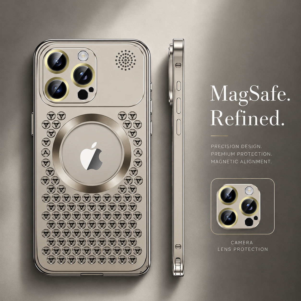 Premium iPhone Case MagSafe Compatible Aluminum Frame Cover Heat Dissipation Shockproof Slim Design