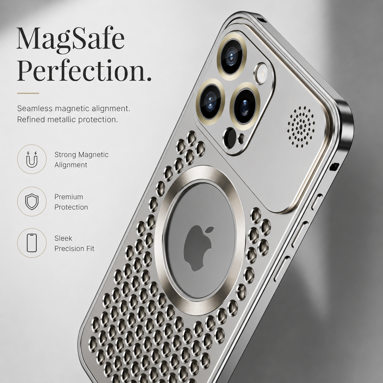 Premium iPhone Case MagSafe Compatible Aluminum Frame Cover Heat Dissipation Shockproof Slim Design