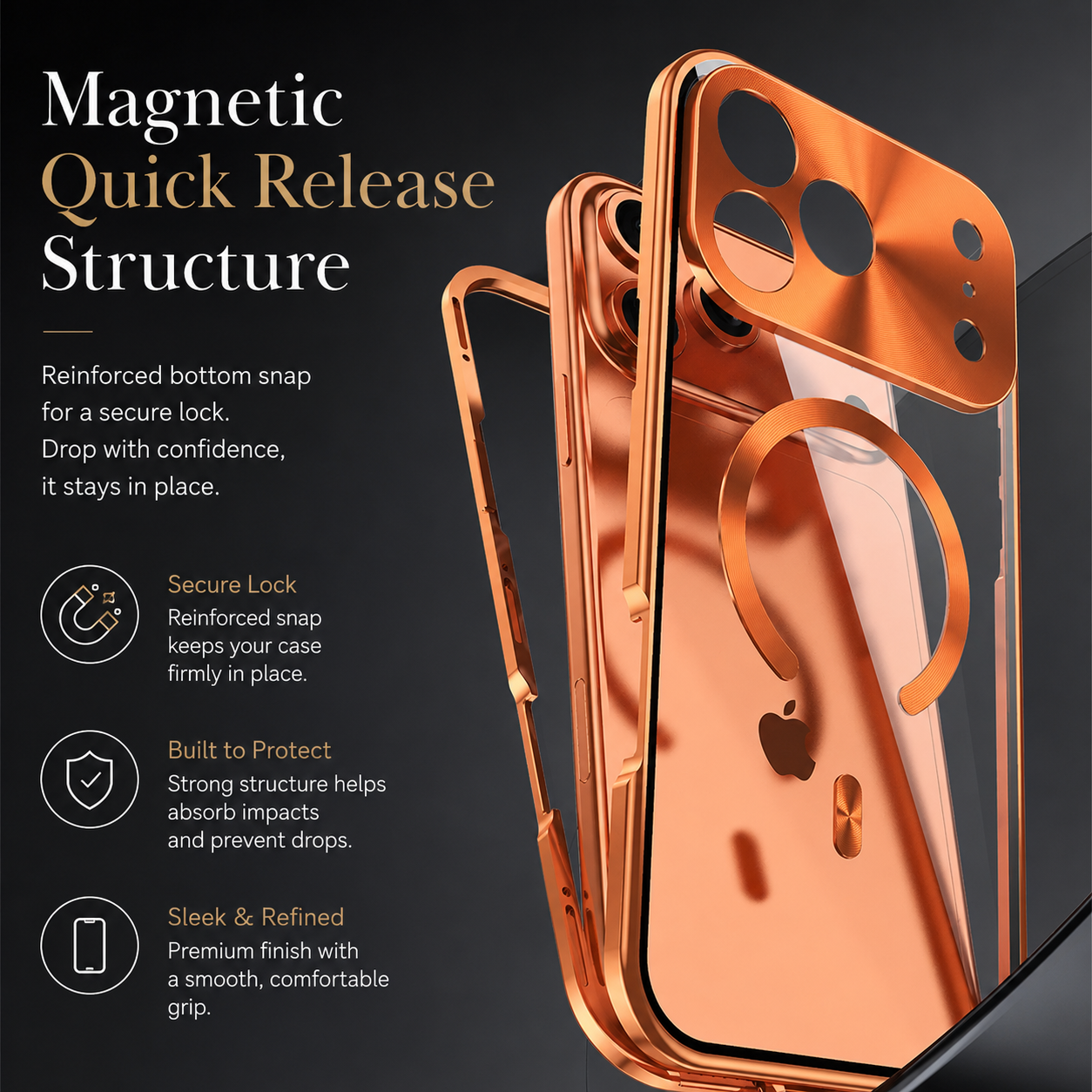 Premium iPhone Case MagSafe Compatible Aluminum Frame Cover Privacy Screen Protector Clear Back Shockproof Camera Lens Protection