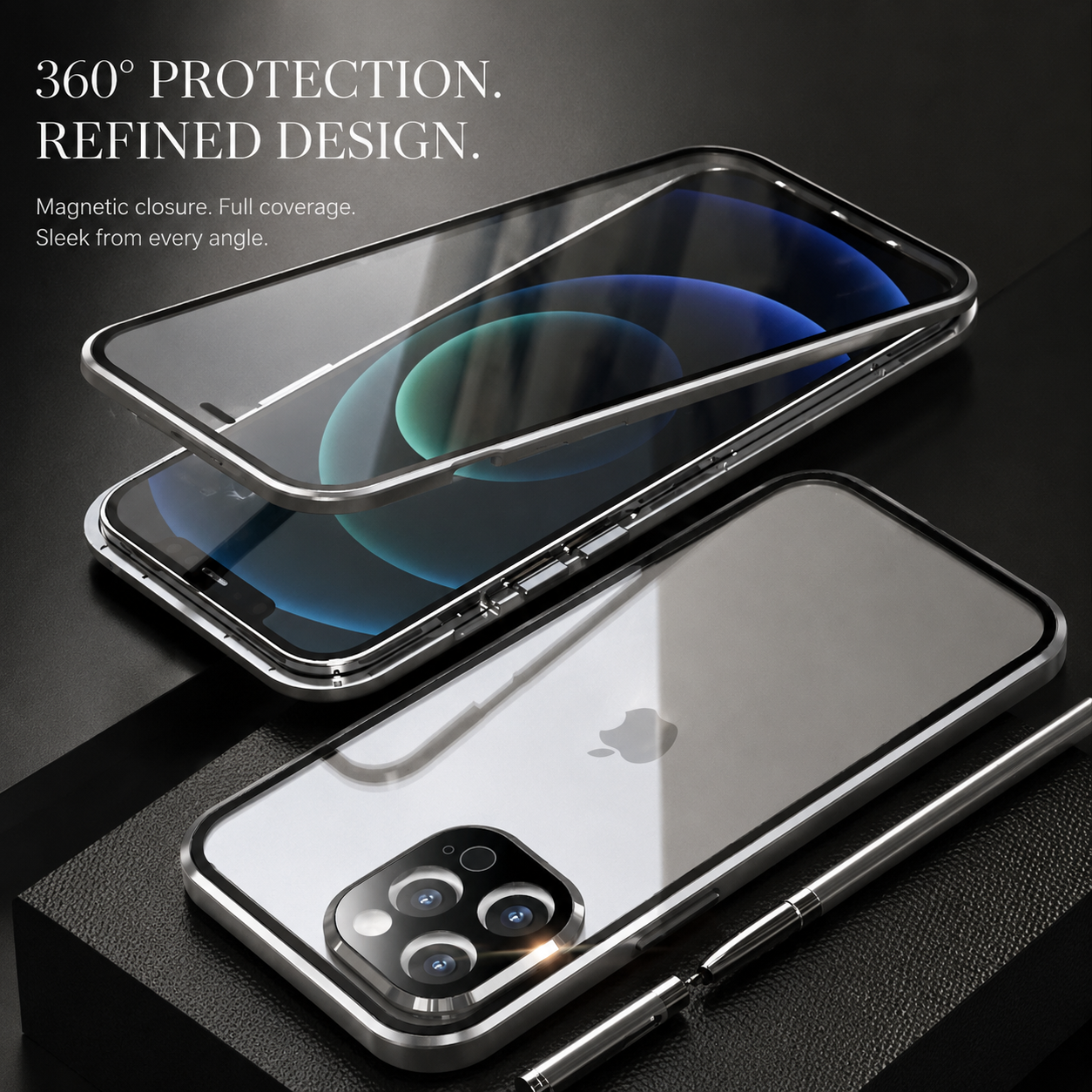 Premium iPhone Case MagSafe Compatible Aluminum Frame Tempered Glass Cover Full Protection