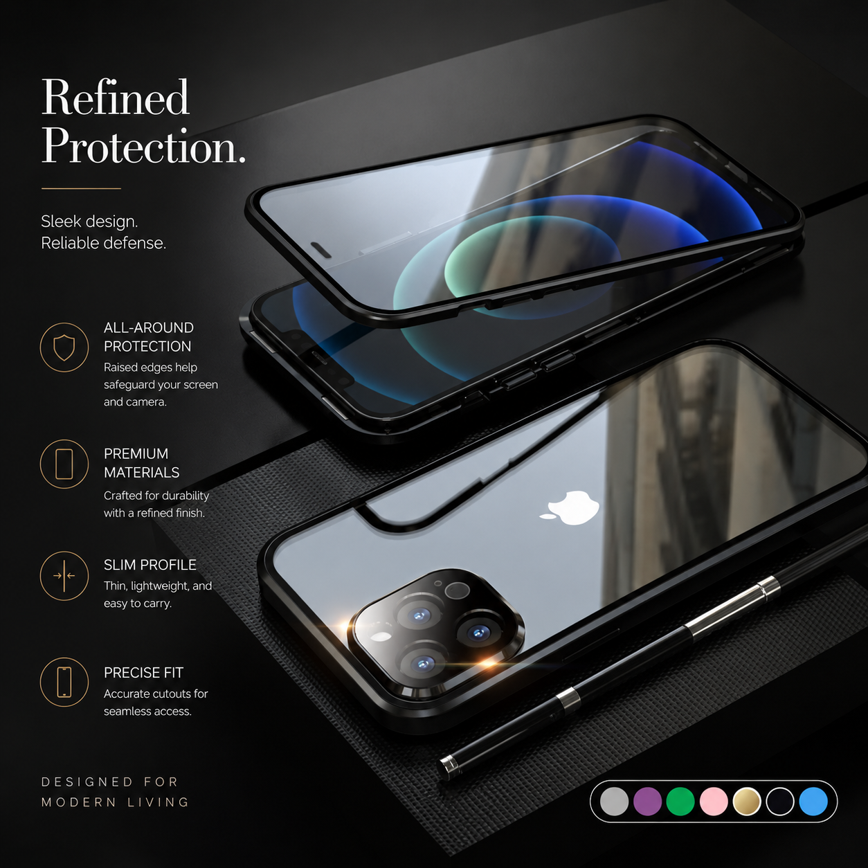 Premium iPhone Case MagSafe Compatible Aluminum Frame Tempered Glass Cover Full Protection
