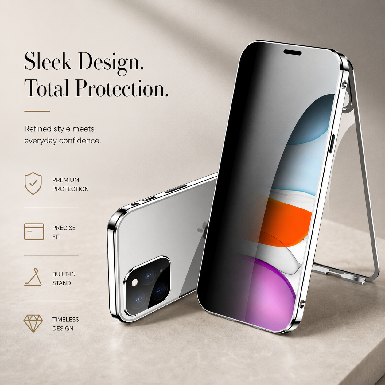 Premium iPhone Case MagSafe Compatible Aluminum Frame Tempered Glass Cover Full Protection